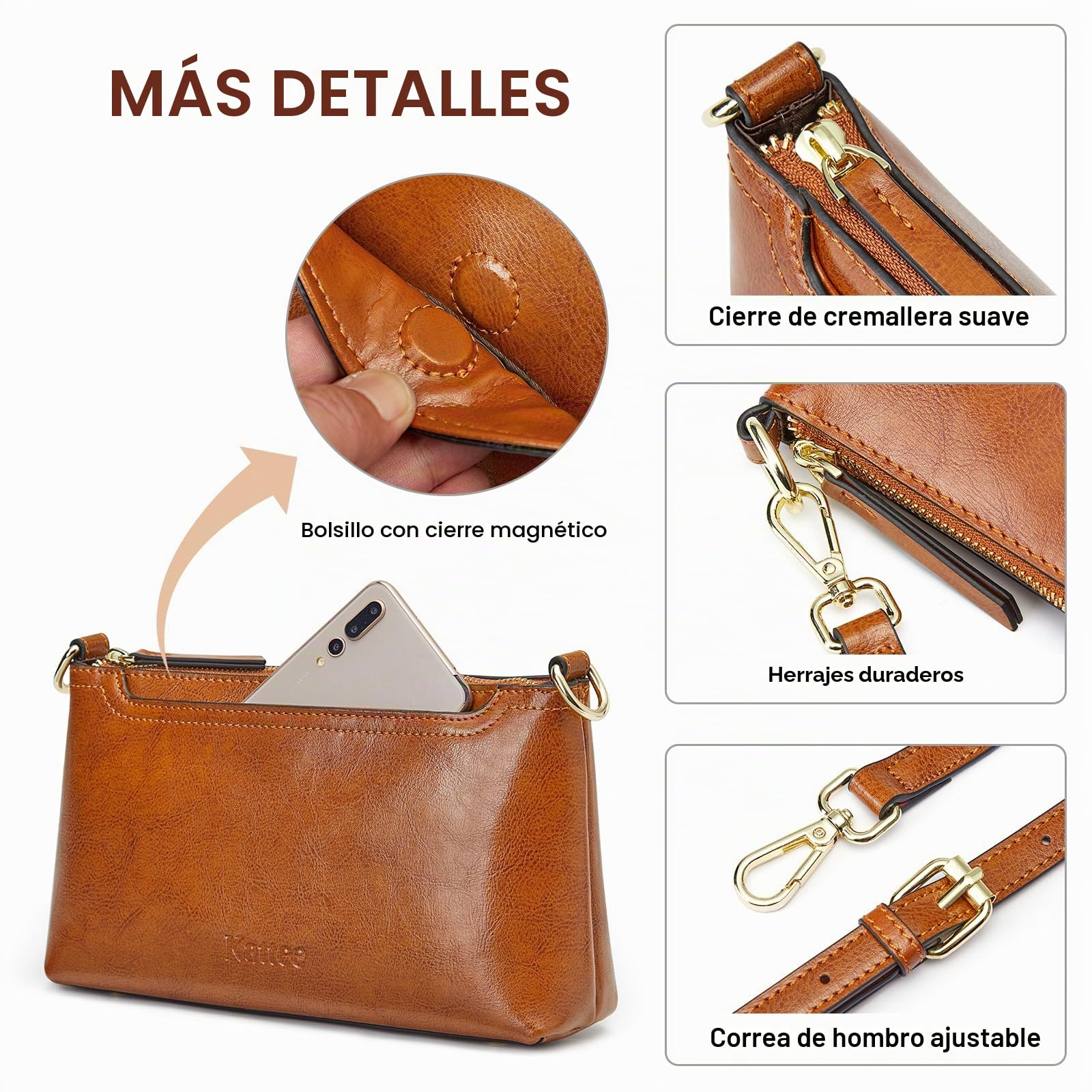 Kattee Bolsos cruzados de cuero para mujer, modernos, pequeños bolsos de hombro y bolsos de mano, cartera de mano con 2 correas