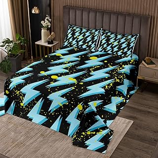 Game Flash Kids Bedspread Queen Size,Lightning Strike Gamers Modern Fashion Coverlet Set,Girls Boys Adults Room Decor,Tie-dye Graffiti Boho Quilted Coverlet,Blue Black Bedding Quilt,2 Pillowcases