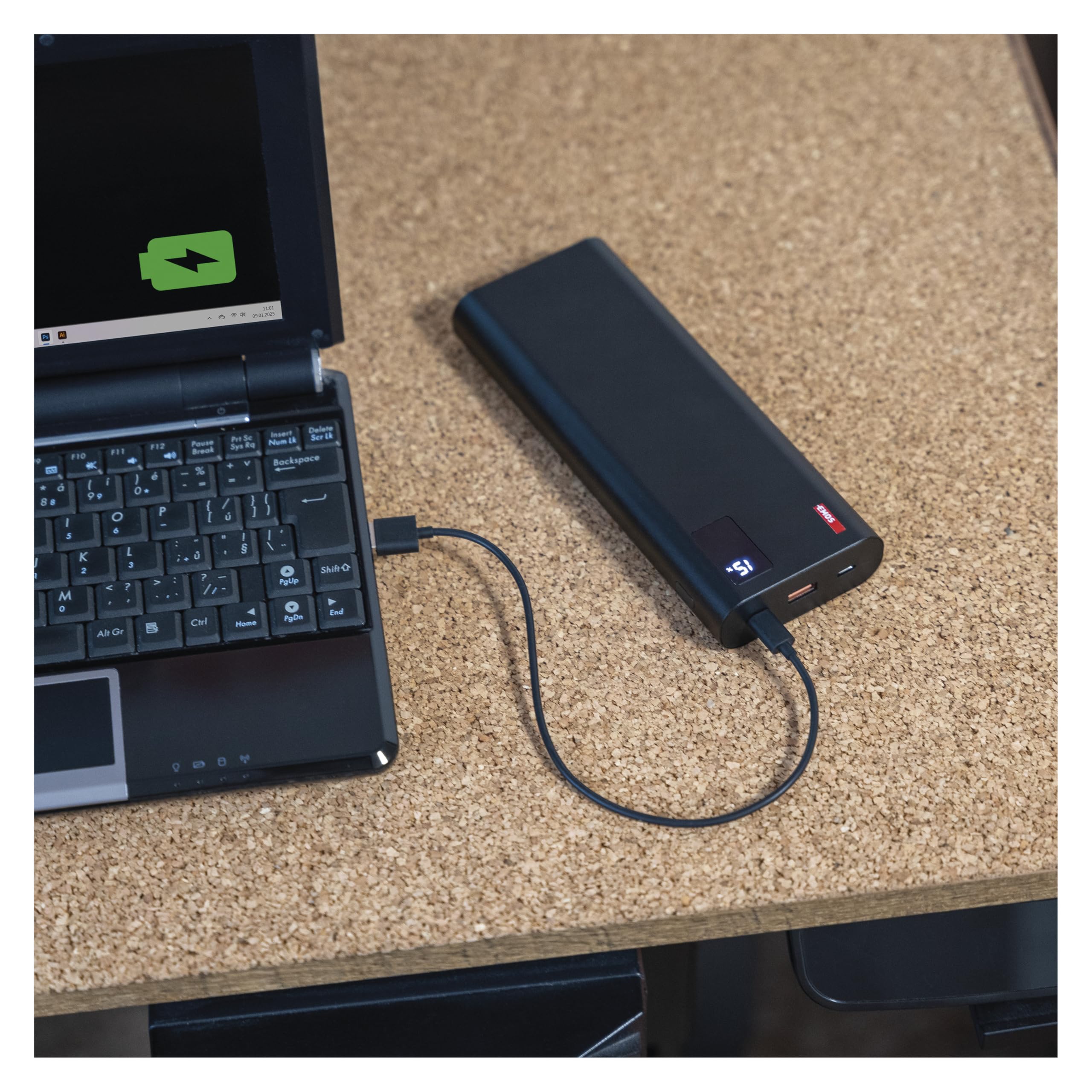 EMOS - Powerbank 27 000 mAh NTBF30 - Batterie Externe avec passthrough et Charge Rapide 100 W PD - 2 Ports USB-C/USB-A avec câble de Charge - pour Tablette, Ordinateur Portable, iPad, téléphone