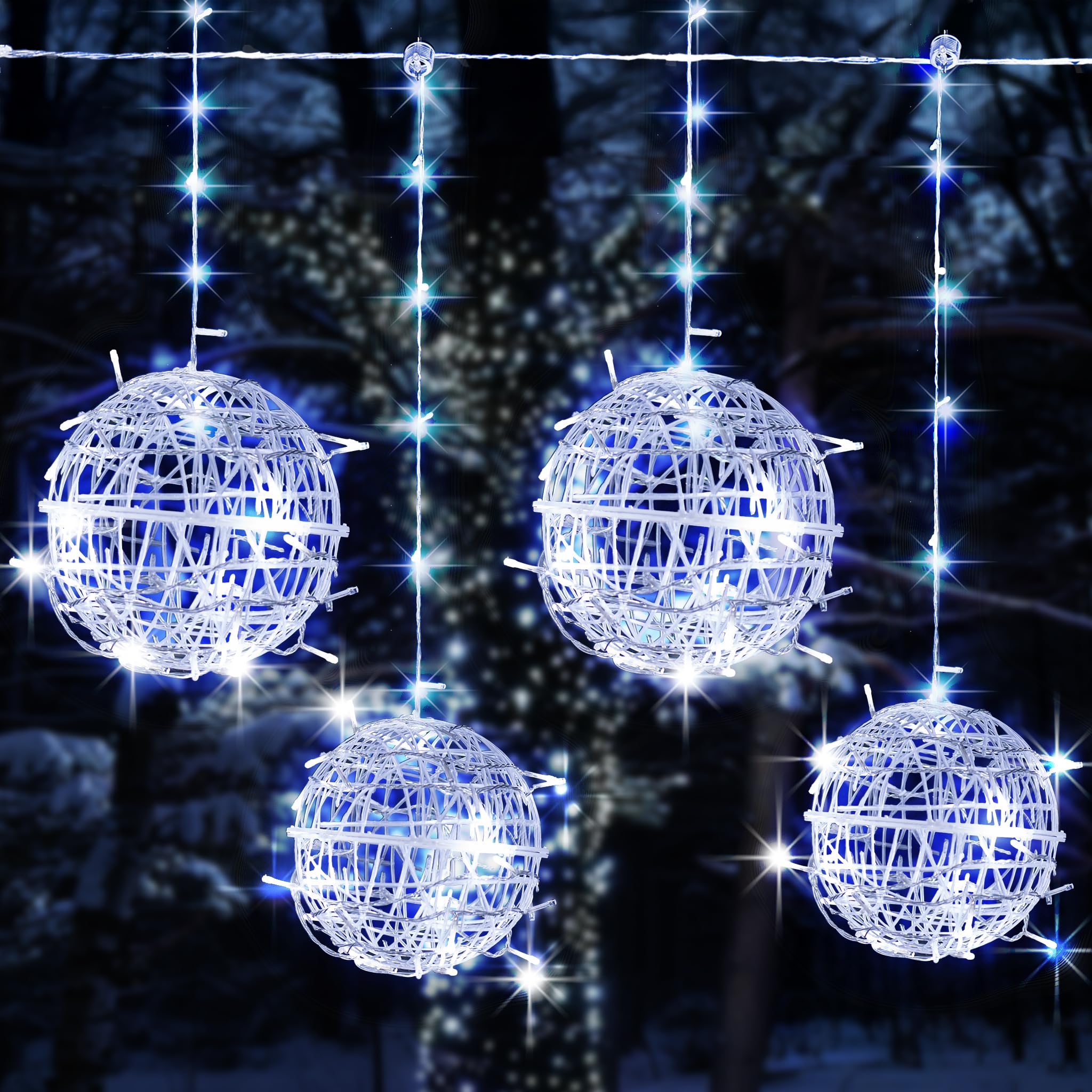 Dazzle Bright Outdoor Balls Lights Hanging Tree Garden Lights, 160 LED Sphere Lights Garden Globe Lights, for Party Wedding Yard Garden Porch Patio Christmas Holiday Decoration, White