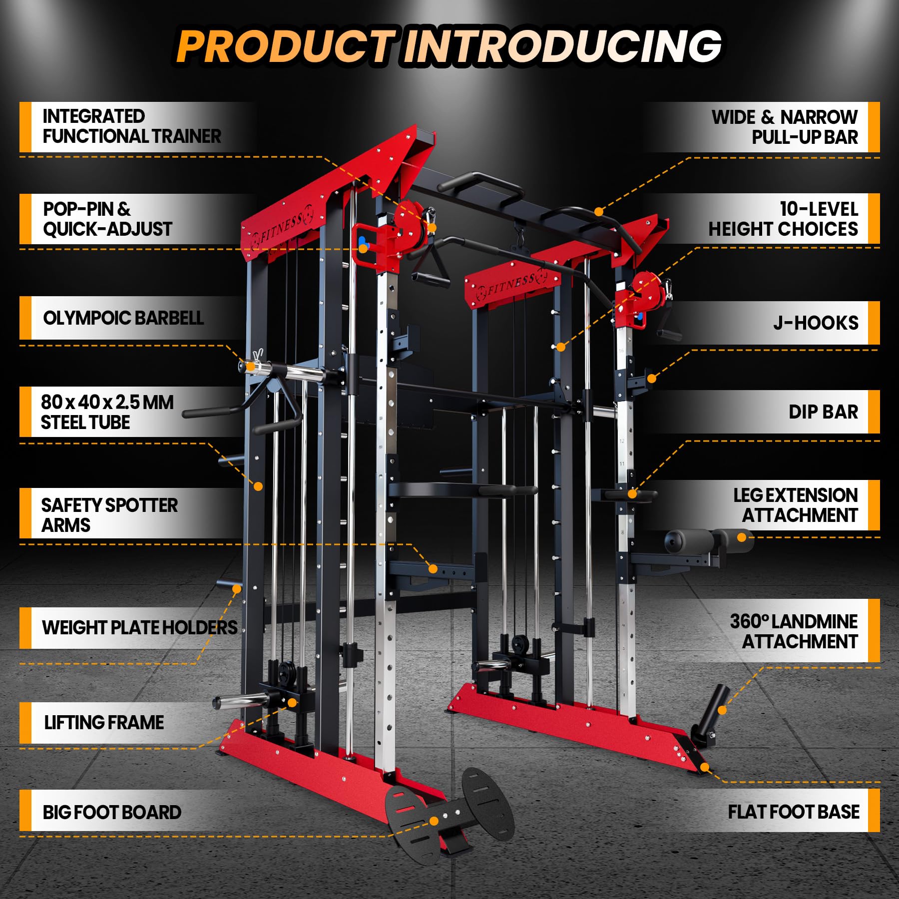 Hipicute Power Cage SmithMachine, 3600lbs Power Cage with LAT-Pull Down System, Light Commercial Grade Superior Multi-Functional Power Rack Home Gym, Squat Rack for Home Gym Equipment