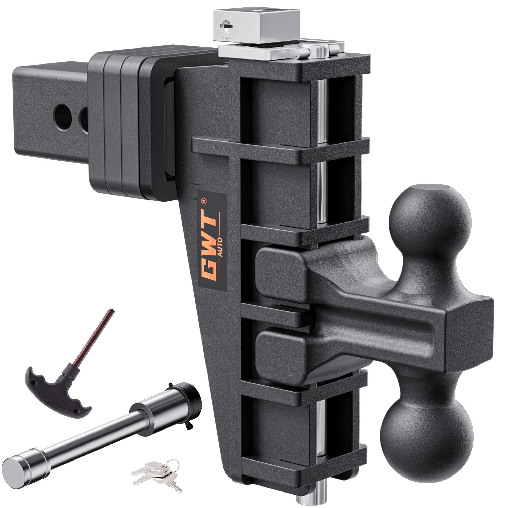 GWTAUTO Dual-Ball Adjustable Trailer Hitch(2"&2-5/16"), Fits 2.5-Inch Receiver, 6 Inch Drop/Rise Drop Cushioned Hitch, 28,000 LBS GTW-Tow Hitch for Truck, Solid Ball Mount, Black, Heavy Duty