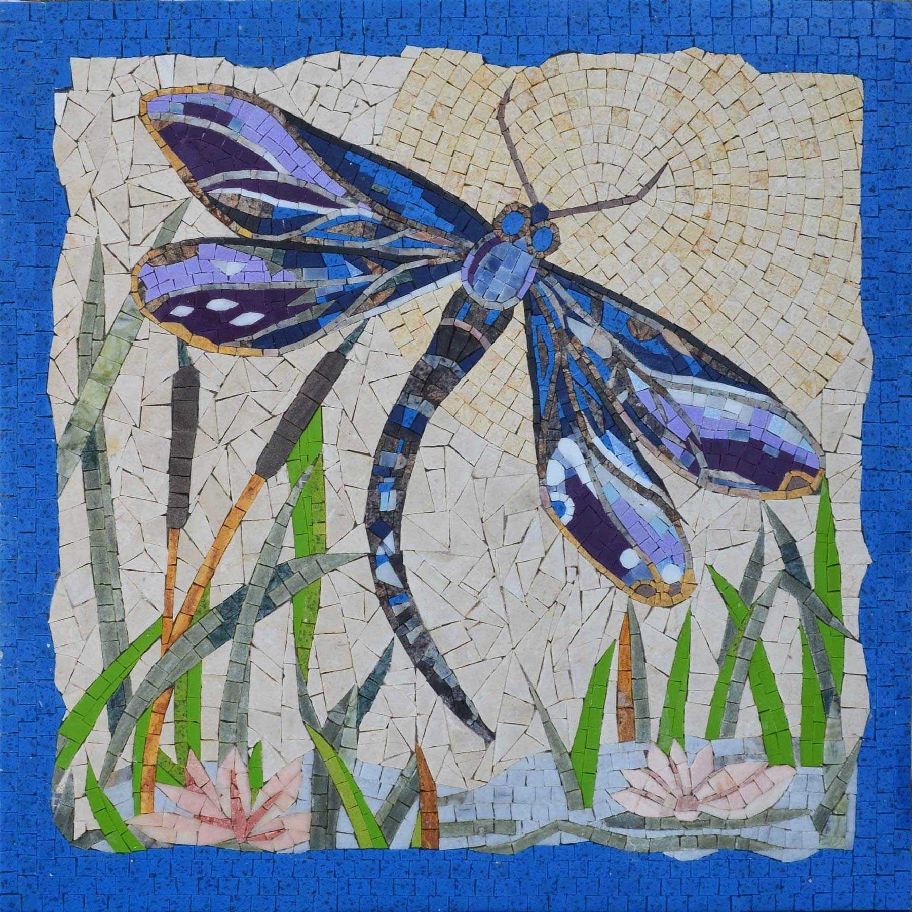Mozaico Mosaic Art - Tropical Dragonfly | Mosaic Designs | Mosaic Artwork | Mosaic Wall Art Floor Inlay Handmade Mosaics | 24" x 24"