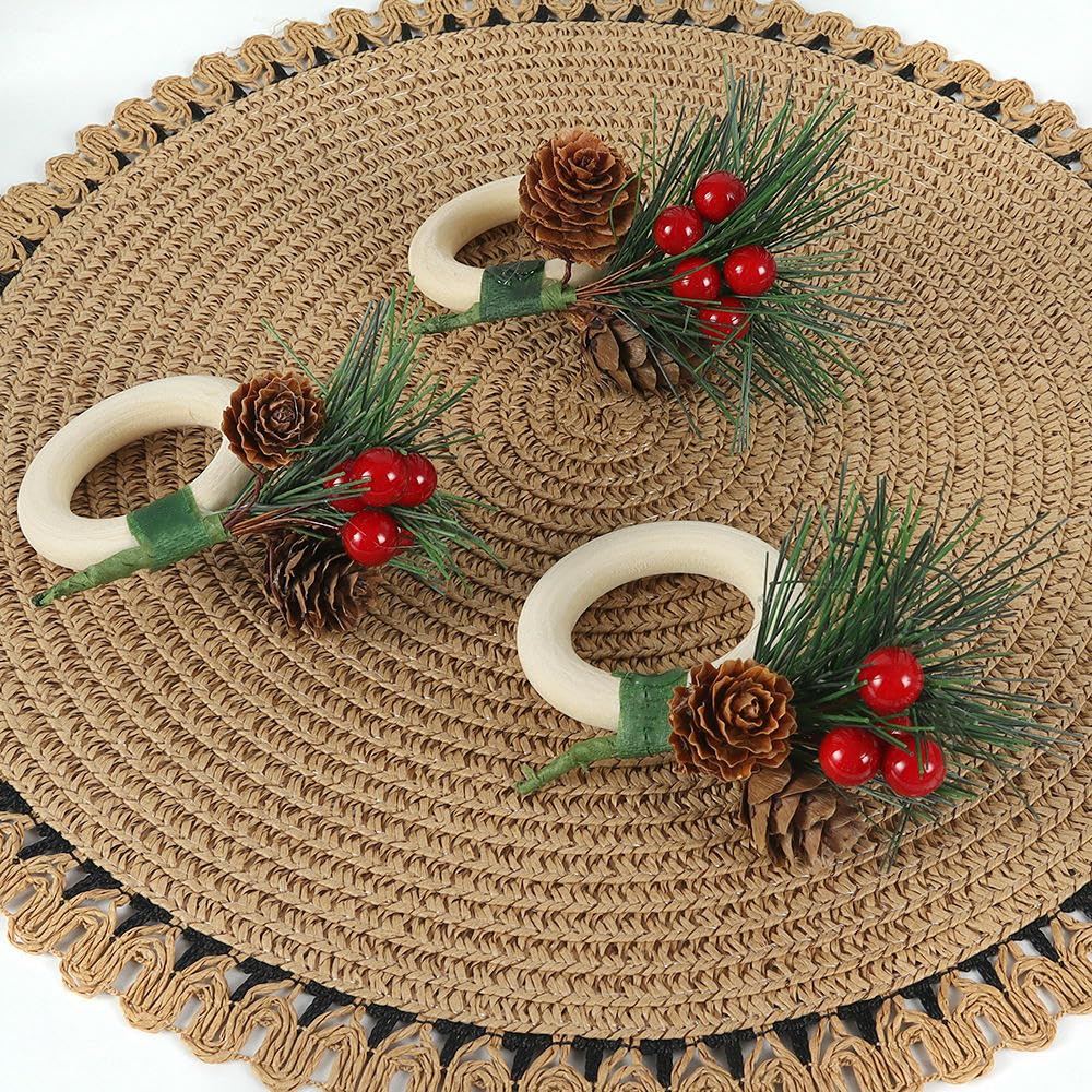 Décoration De Table Lot de 36 Ronds De Serviette en Bois D'Aiguilles De Pin Rouge Parfaits pour Les Réunions De Famille Les Fêtes De Fin D'Année Les Banquets D'Hôtel Et Les Mariages