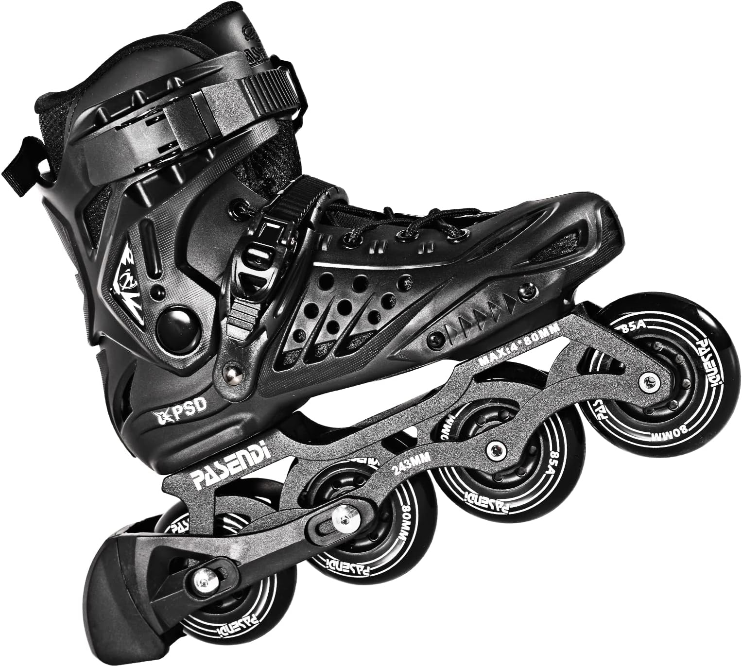 PASENDI Professional 4X80Mm Wheels Inline Skates,Outdoor Fitness Single Row Skates for Adult Women Men,Removable and Washable Split Inner Boots, Black Adult Male.