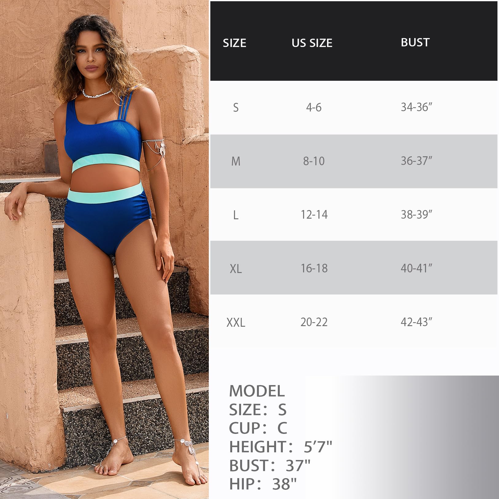 Zweiteiliger Umstands-Badeanzug, hohe Taille, Träger-Bikini-Set