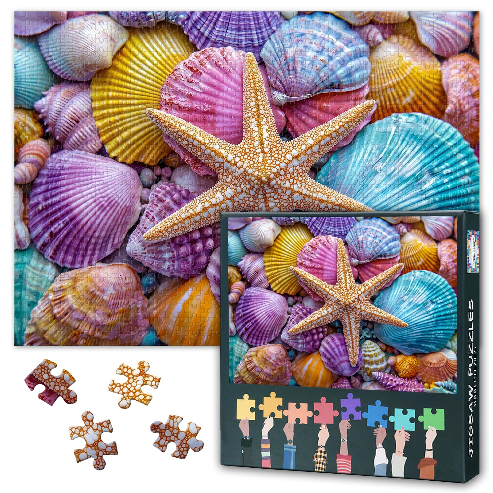 Puzzles for Adults 1000 Pieces, Colorful Sea Shells and Starfish Jigsaw Puzzles, Adult Puzzle for Adults, Educational Fun Games or Toys for Elders Friends 20X27 INCH