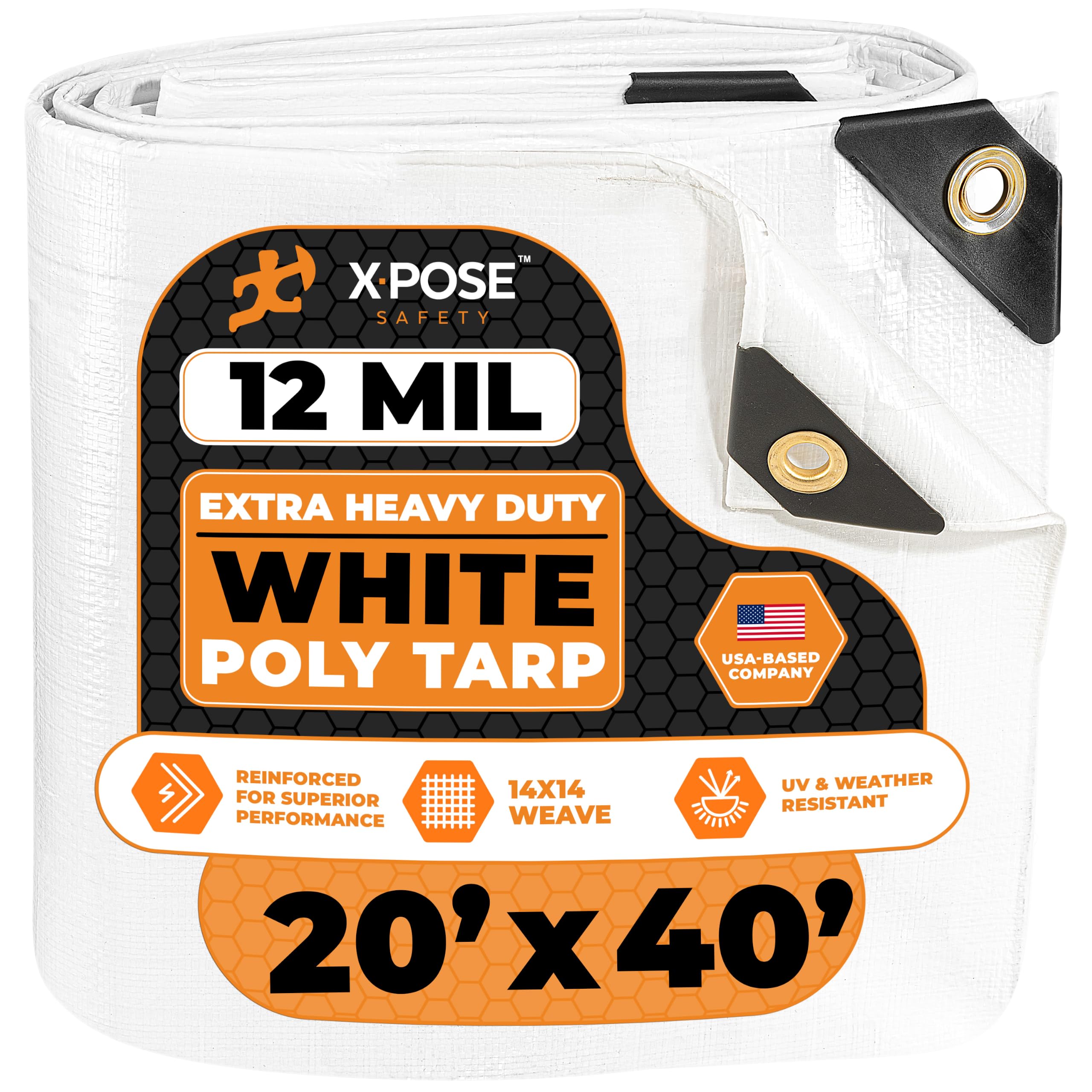 Heavy Duty White Poly Tarp 20' X 40' - Multipurpose Protective