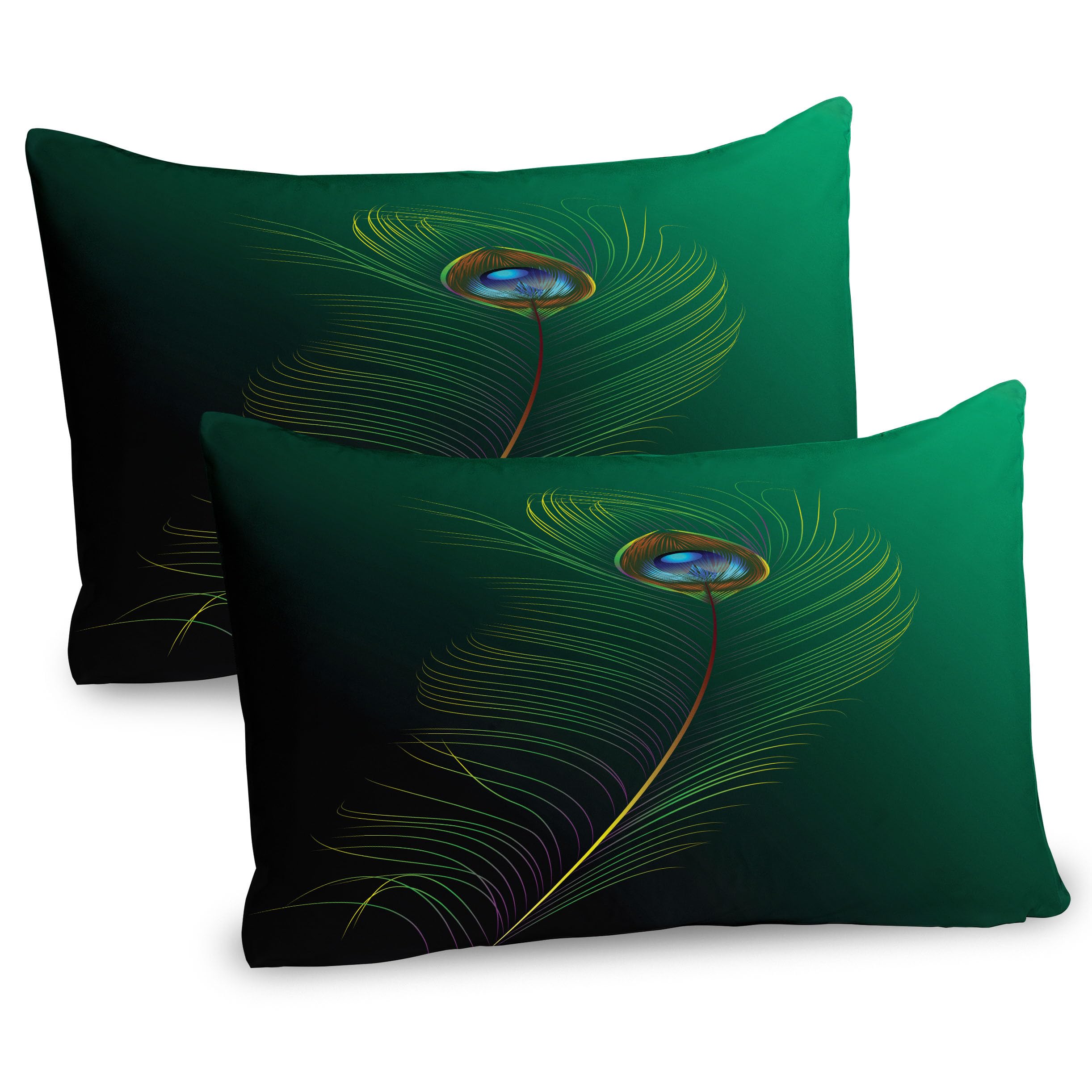 Ambesonne Peacock Pillow Sham Set of 2, Peacock Feather Illustration in Simplistic Style Wild Nature Life Print, Quality Microfiber Bedding Item for All Seasons, 30