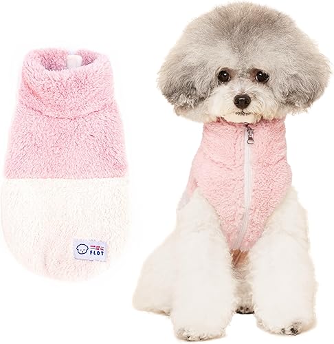 FLOT Chaleco de diseñador de forro polar mullido con cremallera para perro, chaqueta cálida de invierno sin mangas con cuello alto, materiales de