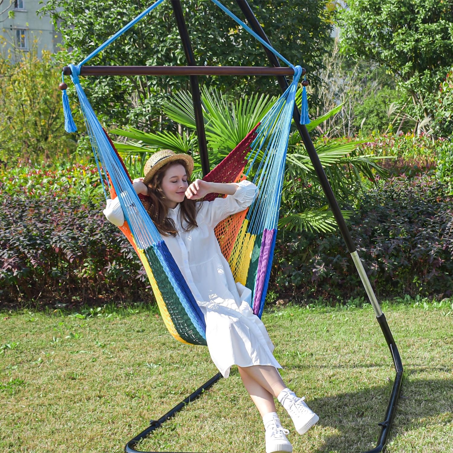 Hängestuhlgestell, höhenverstellbar 200–235 cm, Tragkraft 150 kg, Robuster Ständer für Hängesessel, Solide Stahlkonstruktion, Hängesesselständer mit Pulverbeschichtung, für drinnen und draußen