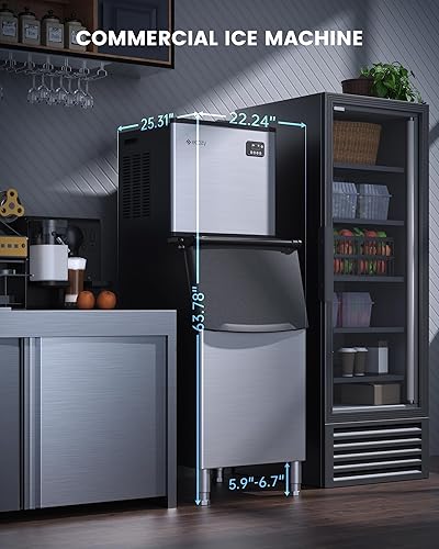 Miniatura 6 de ecozy Máquina de hielo comercial de 22 pulgadas, 450 libras en 24 horas, máquina de hielo modular con almacenamiento de 250 libras, máquina de