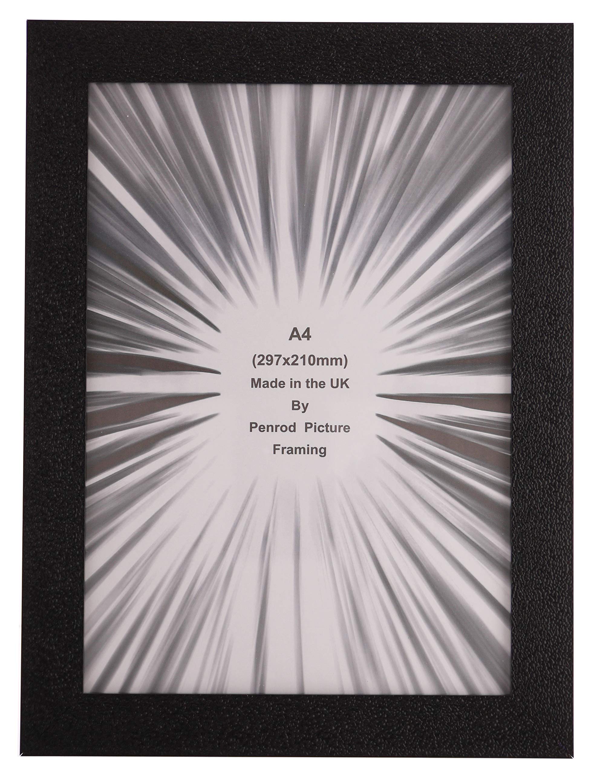 Charleston Shiny Embossed Black A4 Certificate photo frame (297x210mm) with mirror effect edge. Handmade, real glass.