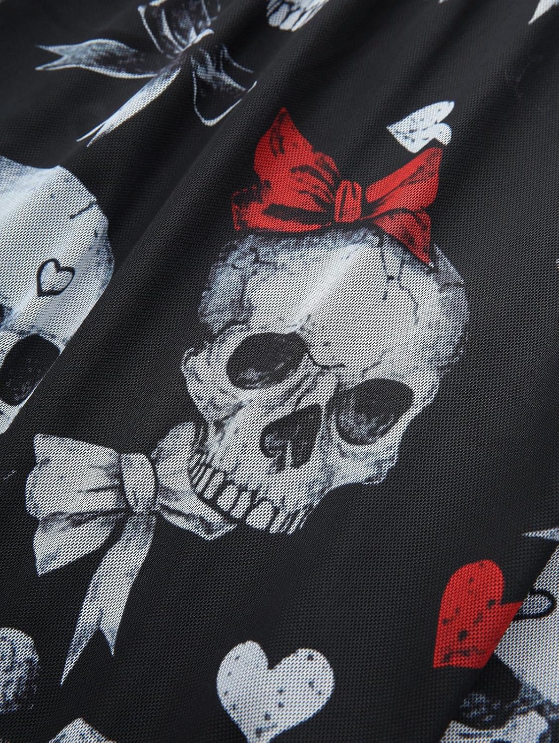 ROSE GAL Plus Size Women Halloween Costume T-Shirt Gothic Top Skull Mesh Lace Up Bell Sleeve Cold Shoulder Top - Image 3