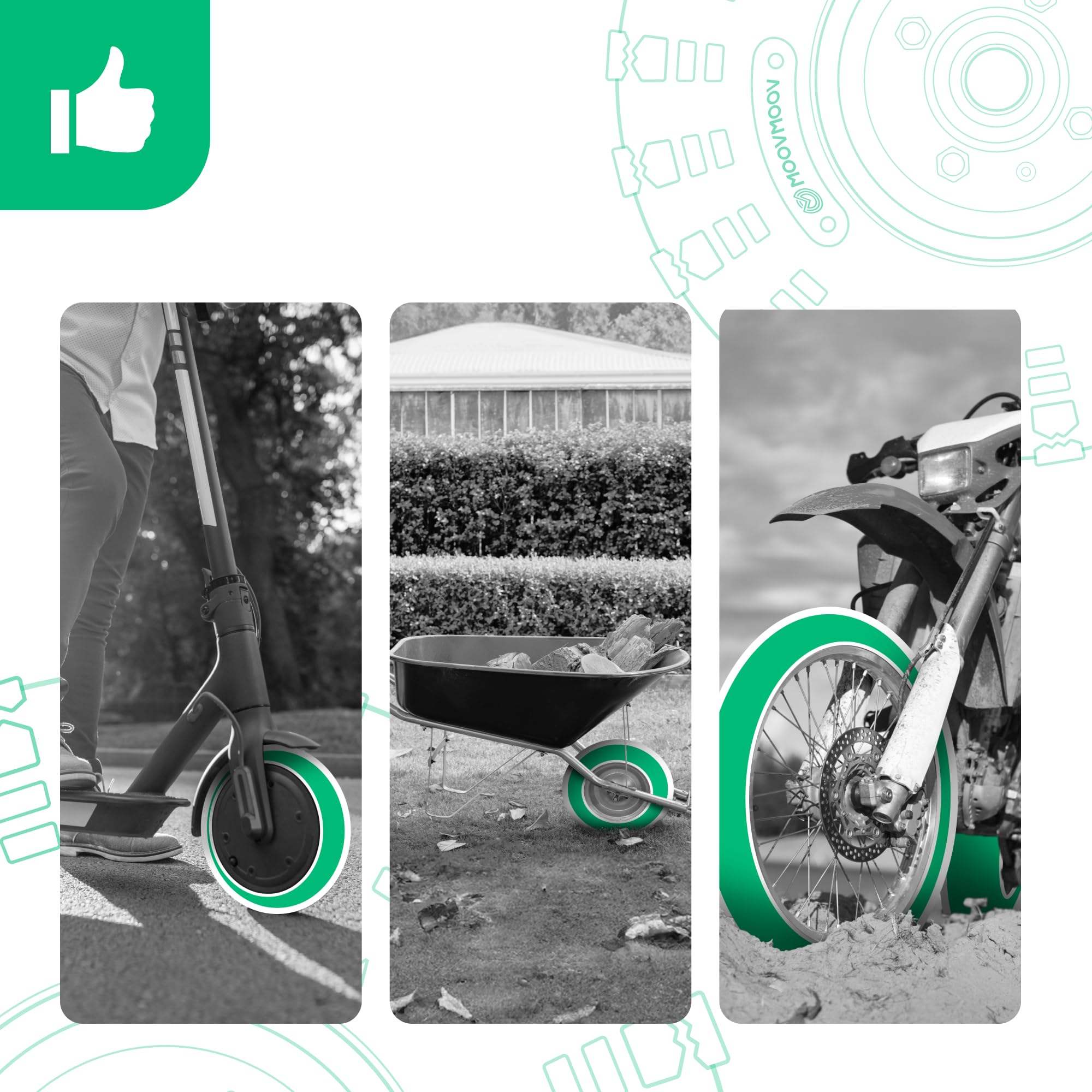 MOOVMOOV Smontagomme Hercules - 30 cm in Acciaio Rinforzato - Set da 3 - Doppia Estremità Ergonomica - Moto, Scooter, Quad, Monopattino, Carriola, Tosaerba