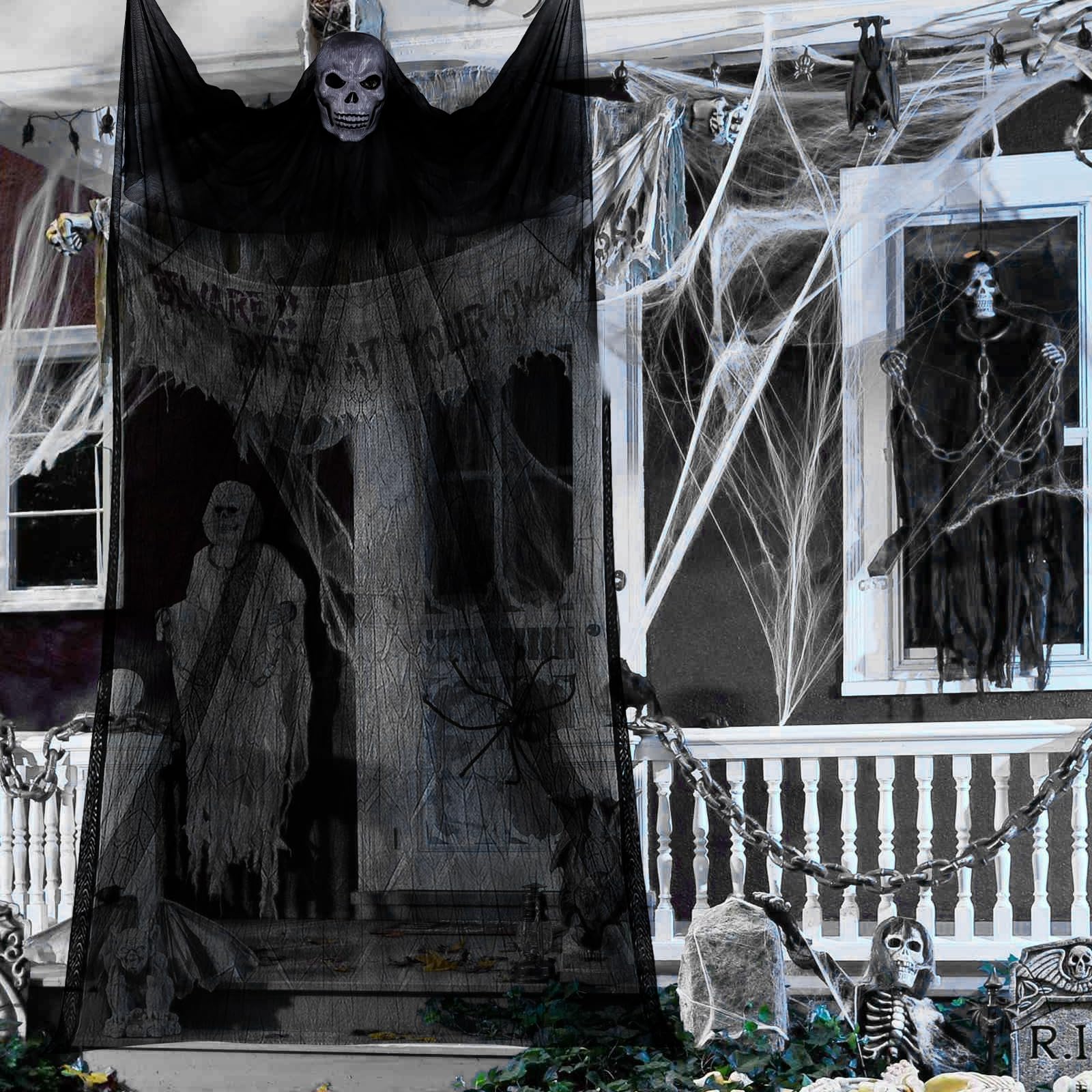 Wisząca dekoracja Halloween na zewnątrz, rekwizyt nawiedzony dom dekor, 3,5 * 1,8M duch dekoracja Halloween, zasłona ducha Halloween, na szkielet latającego ducha Halloween straszna dekoracja
