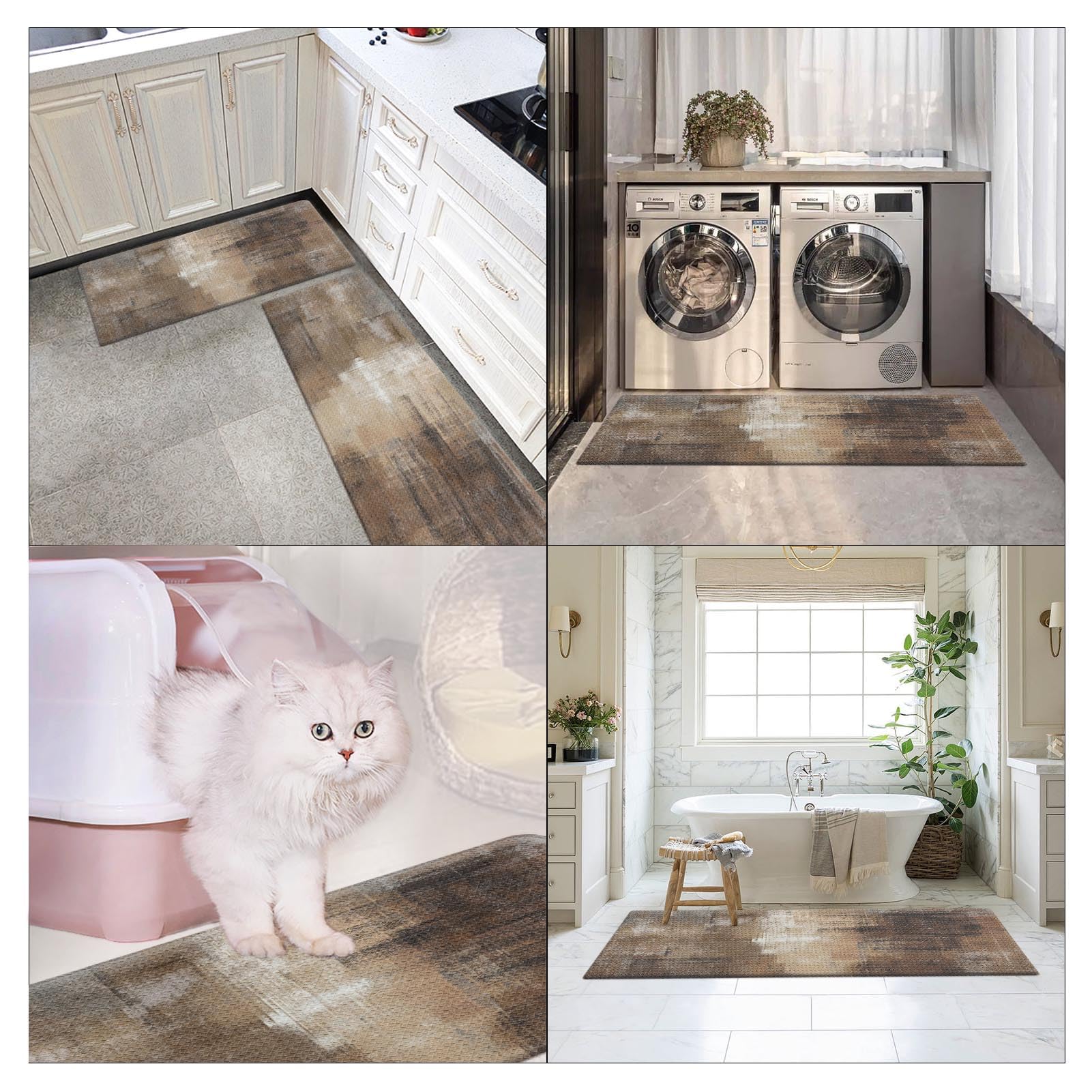 Arttown Lot De 2 Tapis De Cuisine Anti-fatigue Style Rustique - Tapis De Sol Rembourré - Tapis De Cuisine Ergonomique Et Confortable En PVC - Gris Noir Et Vert