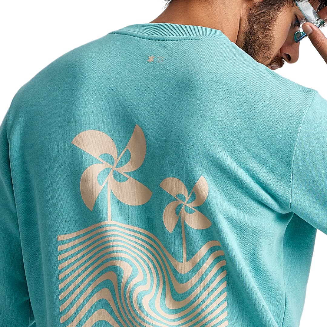 LUDIC WillMill Collection ‘Evoke S’ - 100% French Terry Cotton 320GSM Comfortable, Fleece Lined, Relaxed Fit Sweatshirt for Men - Winter Essential Turquoise 3