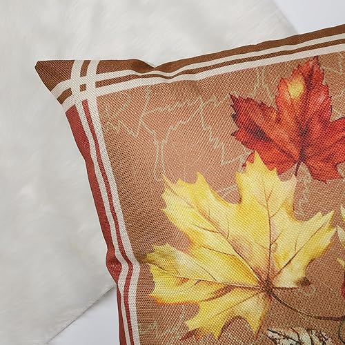 Miniatura 4 de Bonhause Juego de 4 fundas de almohada de hojas de otoño de 18 x 18 pulgadas, fundas de almohada decorativas de hojas de arce otoñales para sofá,