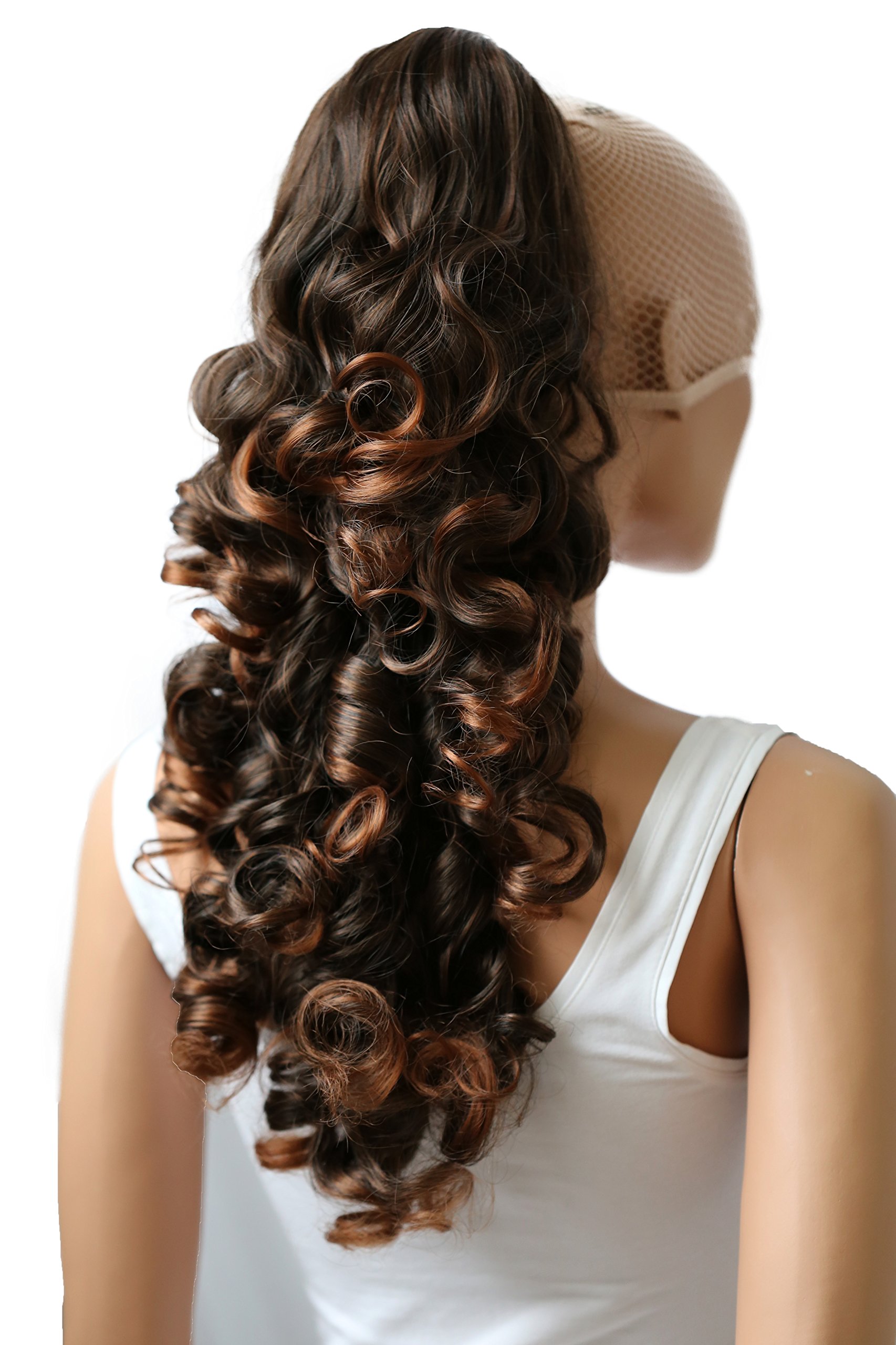 CAISHAPRETTYSHOP 24" Hair Piece Ponytail Clip On Extension Long Voluminous Wavy Heat-Resisting Brown mix # 2T30 HV3