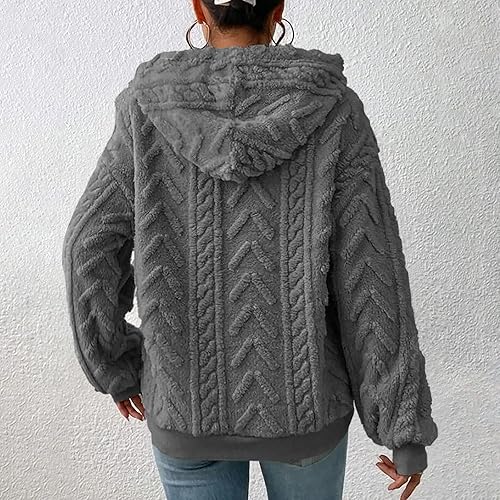Miniatura 3 de Sudadera con capucha Sherpa para mujer, talla grande, para otoño, invierno, casual, manga larga, de felpa, de punto esponjoso, suéter de forro polar