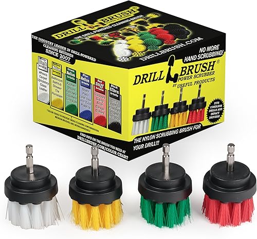 Drillbrush - Cepillo de limpieza de 4 piezas de diámetro pequeño para uso en alfombras, azulejos, pista de ducha y líneas de lechada