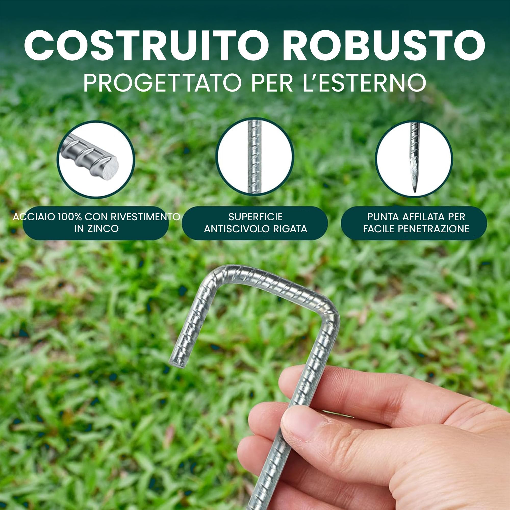 GREEN HAVEN Confezione da 10 picchetti per tenda ultra resistenti, extra spessi, in metallo, picchetti da campeggio, antiruggine, con perno a J spesso 8 mm, ideali per recinzioni agricole, campeggio,