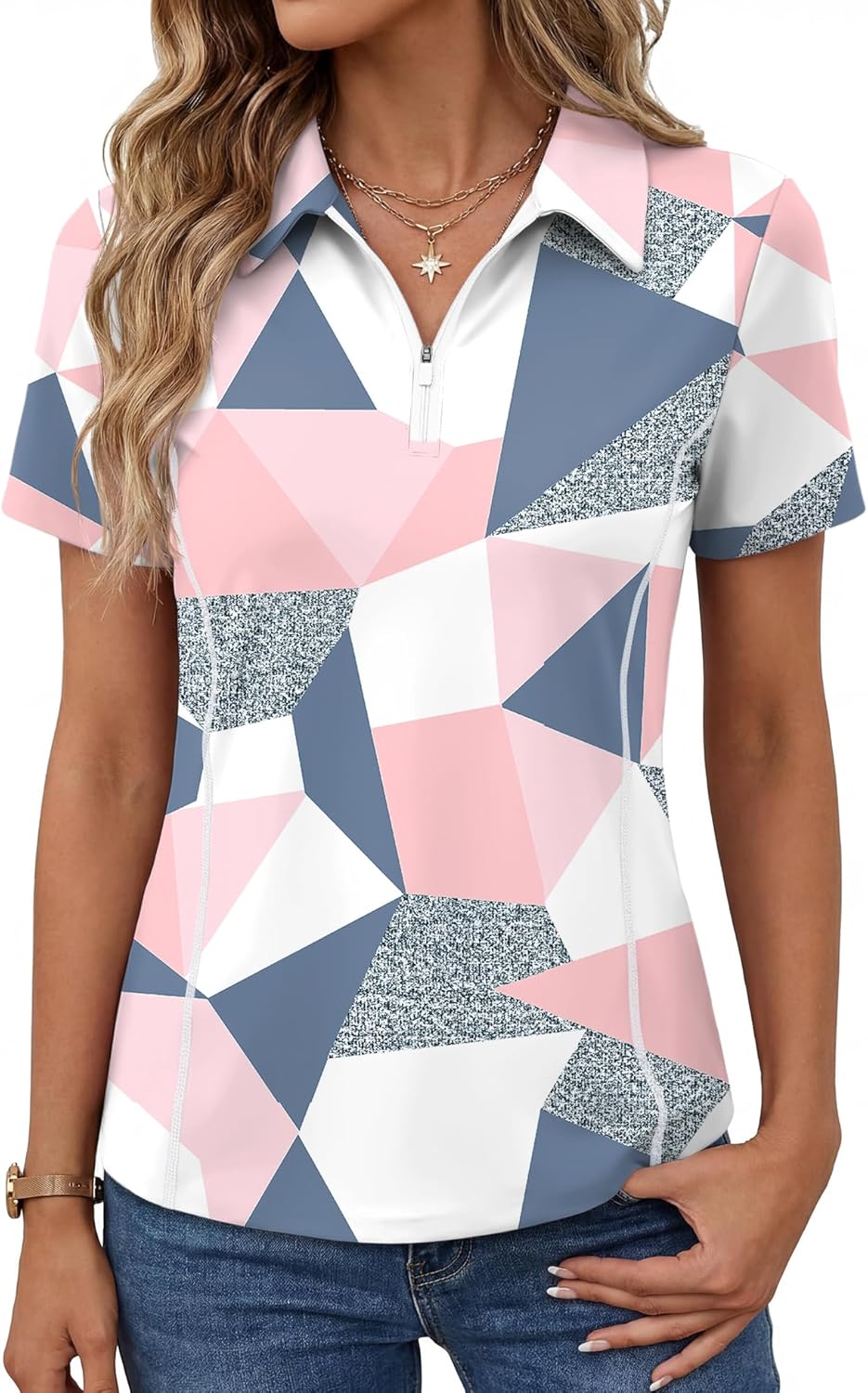 LOMON Women’s Short Sleeve Athletic Polo Shirt High Performance Stretch Quarter Zip Top for Golf Tennis