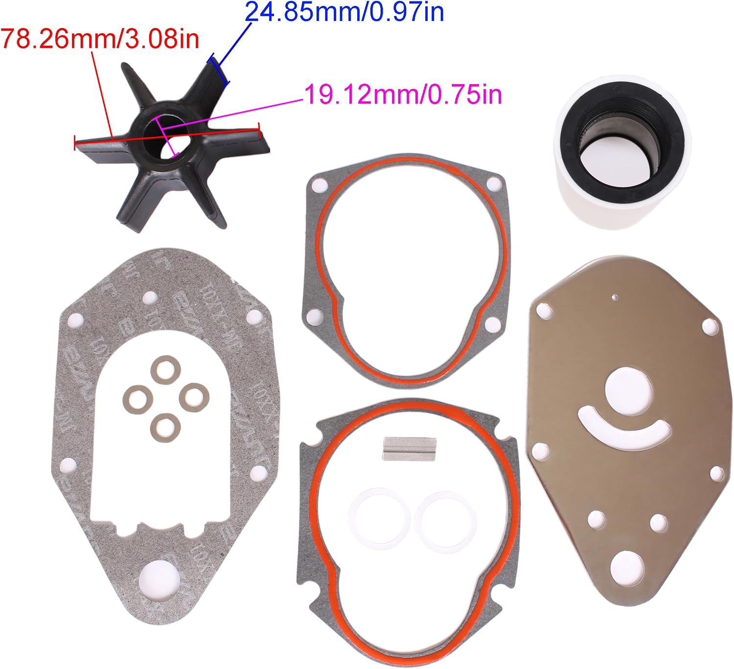 SouthMarine Boat Engine 47-19453Q2 47-19453T3 19453T2 Water Pump Impeller Repair Kits for Mercury Mariner Force Quicksilver Outboard 30HP 40HP 45HP 50HP 55HP 60HP 70HP 75HP