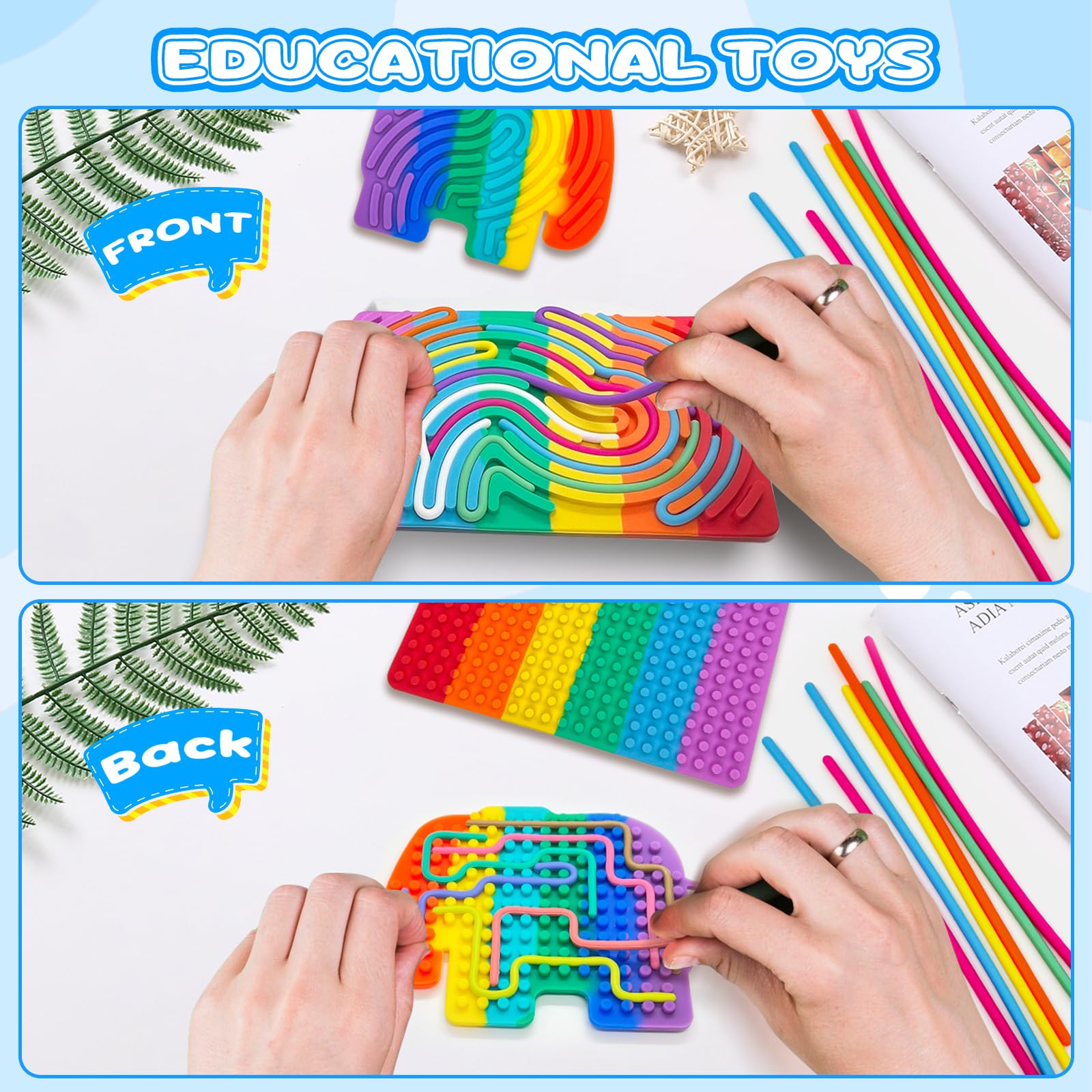 2 sztuki zabawek sensorycznych, silikonowa dwustronna zabawka autystyczna, sensory play z 31 silikonowymi sznurkami, zabawki sensoryczne z torbą podróżną, dla dzieci i dorosłych, redukcja