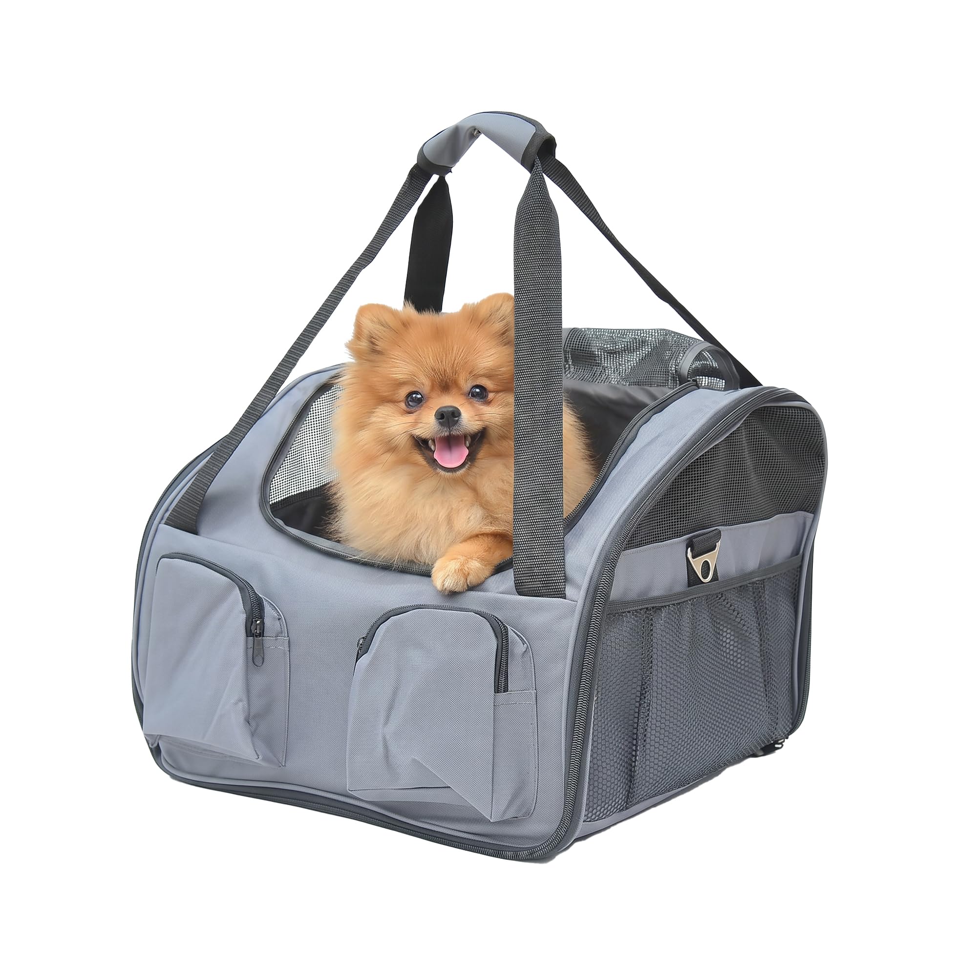Pawhut Grey Portable Pet Carrier, Cat And Dog Travel Bag With Mesh Windows, Folding, 41 X 34 X 30 Cm, | Aosom Uk