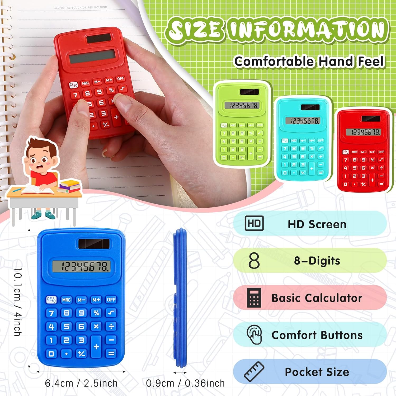 LEIFIDE 48 Pack Pocket Calculator Small Bulk Basic 4 Function Calculator 8 Digit Display Battery Powered for Desktop Home Office School Student Kids (Classic Colors)