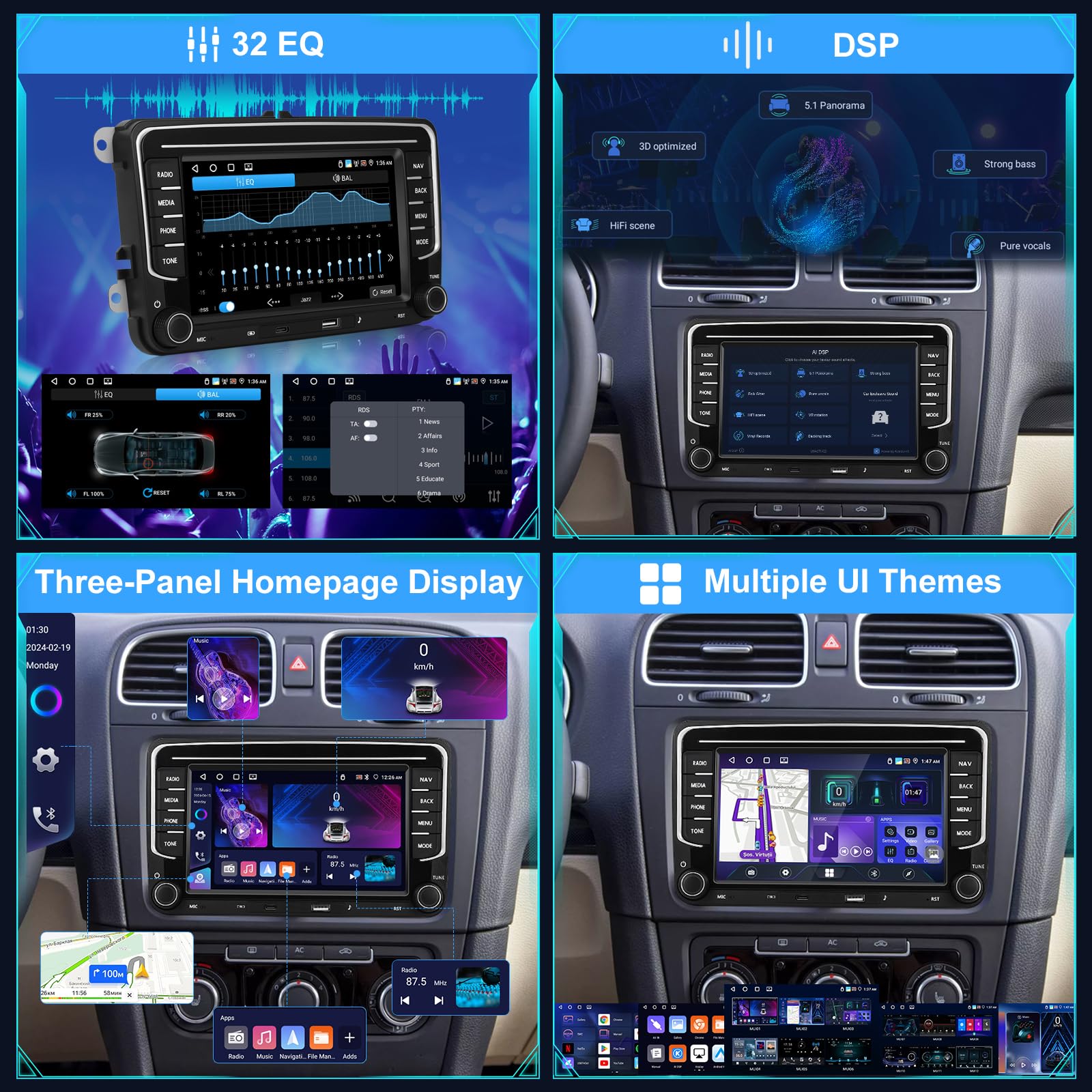 4GB+64GB VW Android Autoradio für Golf 7 Passat Tiguan Jetta Polo Beetle mit originalem 52-Pin VW Quadlock Anschluss, Drahtloses CarPlay Android Auto DSP GPS WiFi Rückfahrkamera