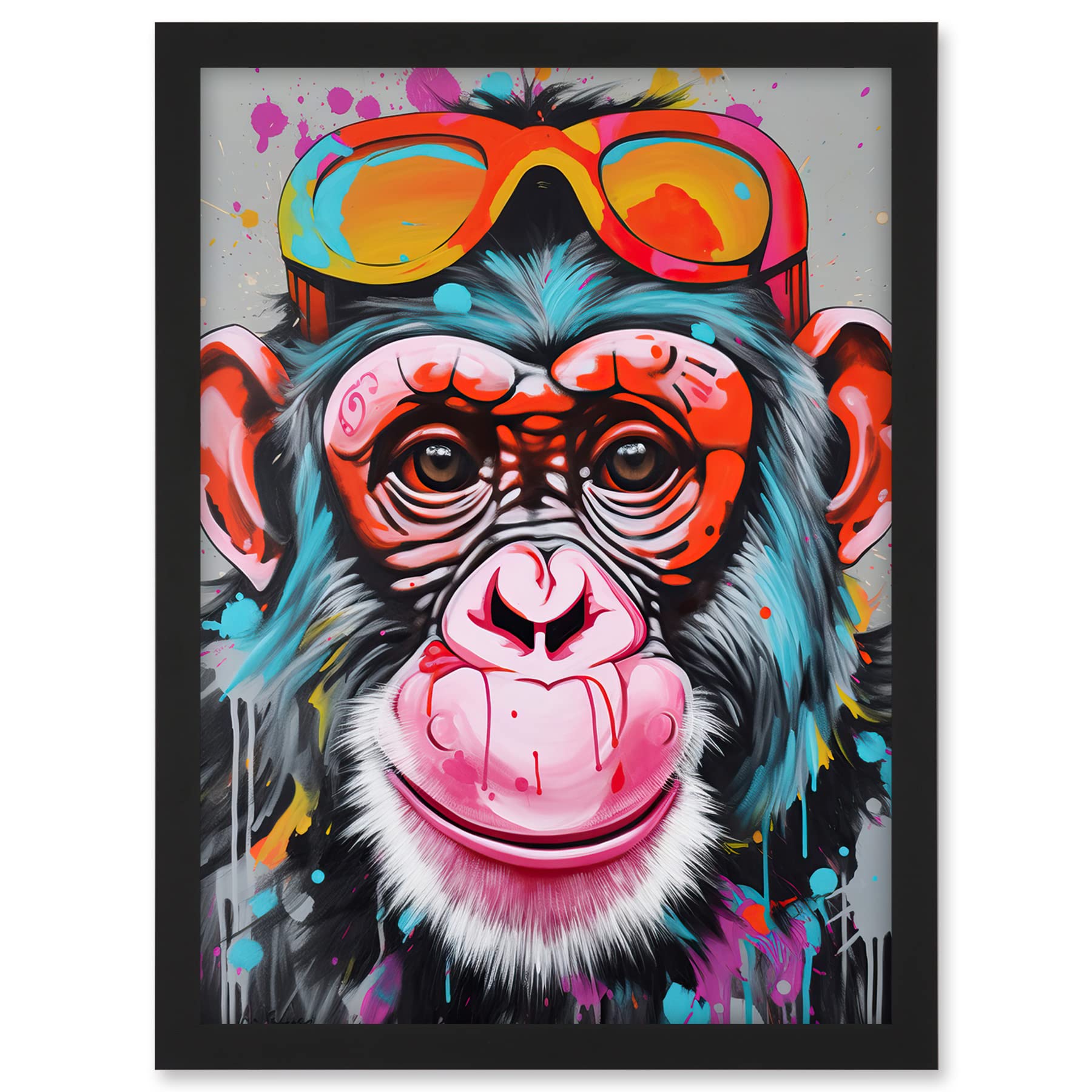 Artery8 Chimpanzee Monkey With Sunglasses Graffiti Pop Art Artwork Framed A3 Wall Art Print