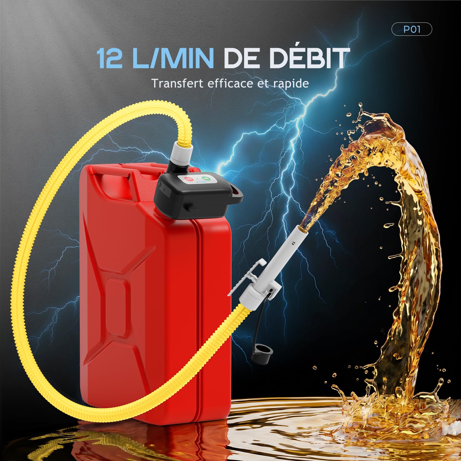 Pompe de transfert de carburant portable avec capteur d'arrêt automatique, pompe diesel électrique 12 l/min avec batterie et câble, pompe à huile rechargeable pour bidons, réservoirs de carburant