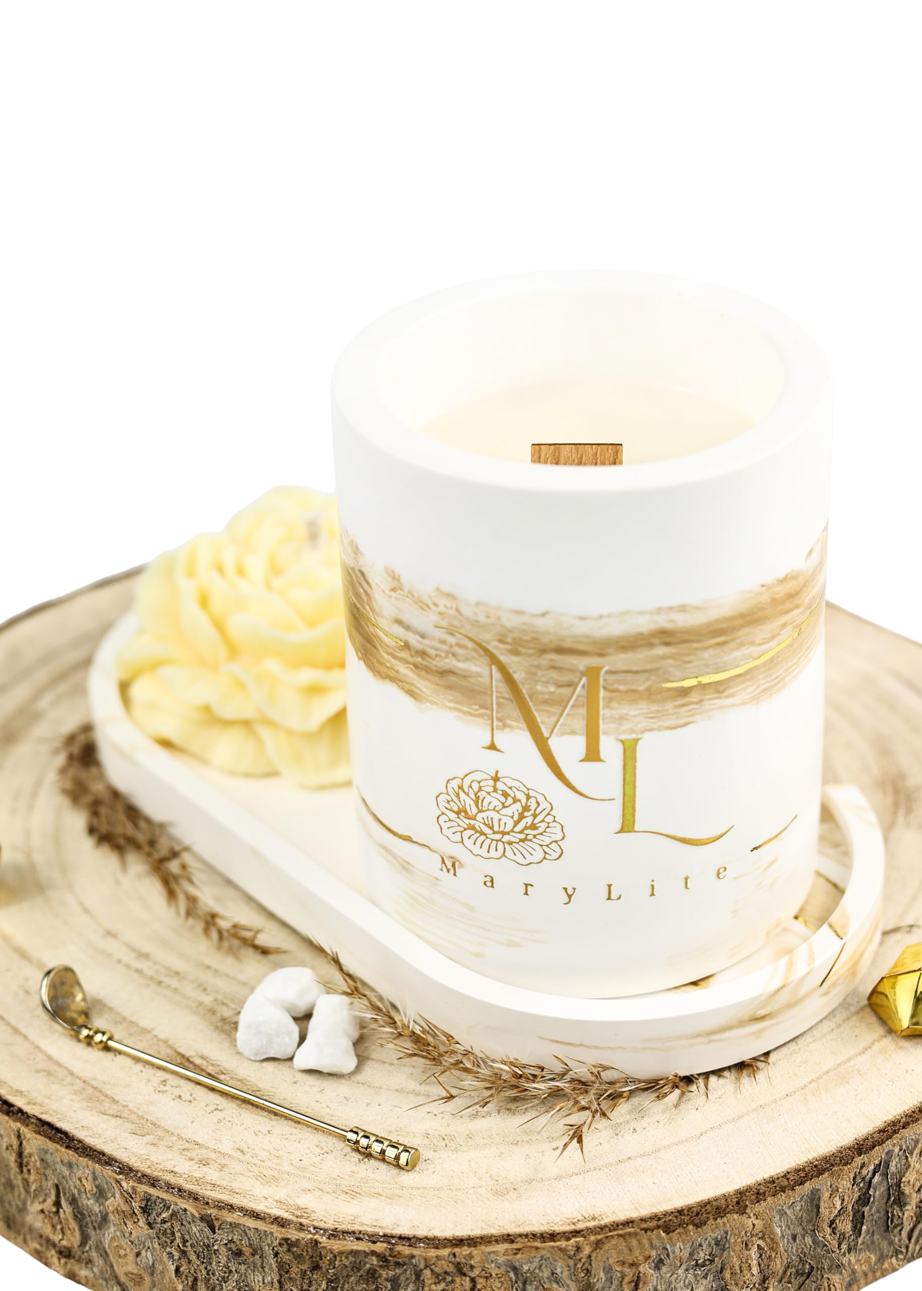 Jasmine Ritual – Duftkerzen-Set mit Blütenkerze & Unterlage, handgegossen, Geschenkset