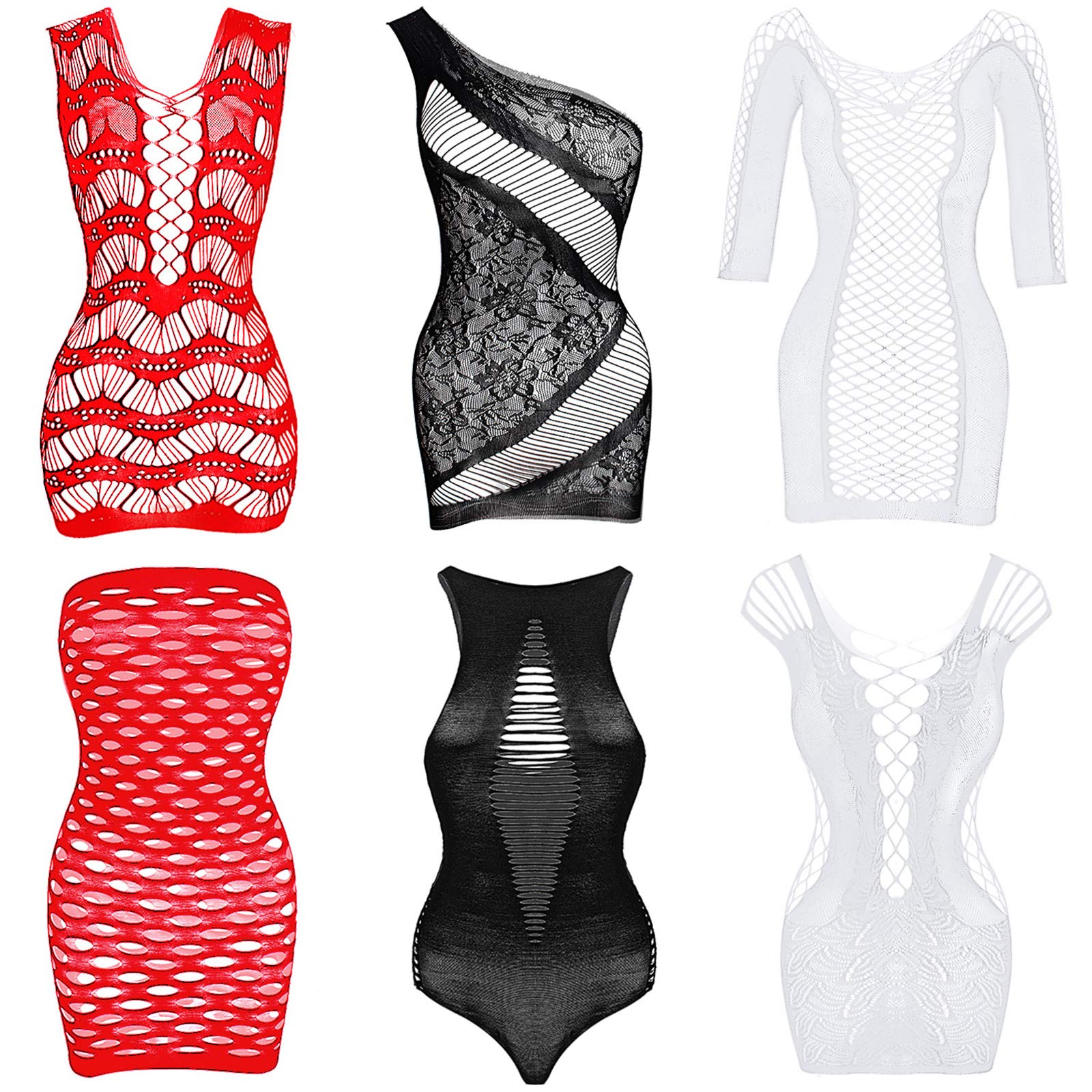 6 Piezas Lencerías de Malla de Mujer Minivestido de Picardias de Rejilla Ropa de Dormir Traje de Malla
