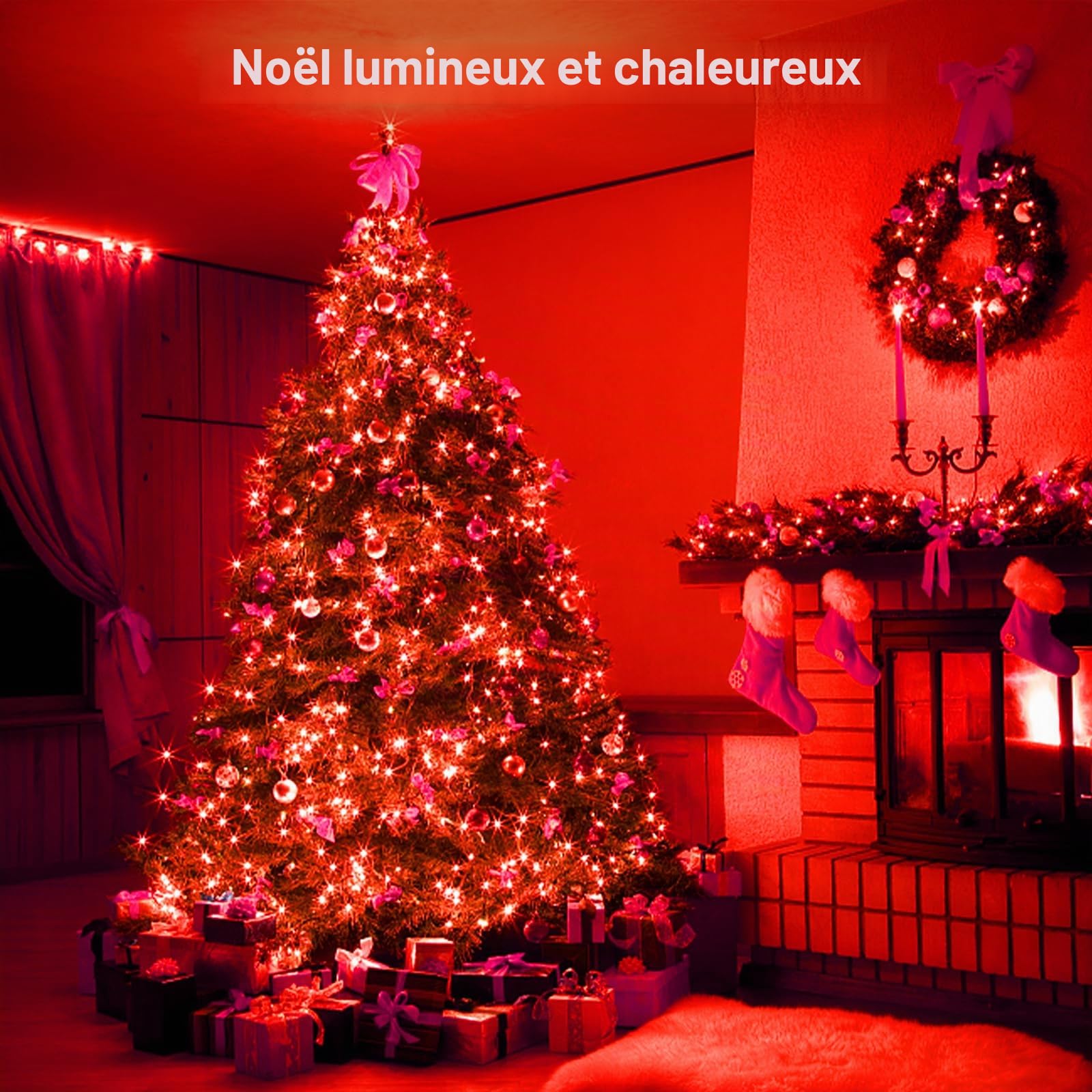 Guirlande lumineuse LED d'extérieur avec batterie étanche 3 m - Minuterie pour balcon, fenêtre, porte, murs, chambre d'enfant, chambre à coucher, Halloween, Noël, mariages, rouge