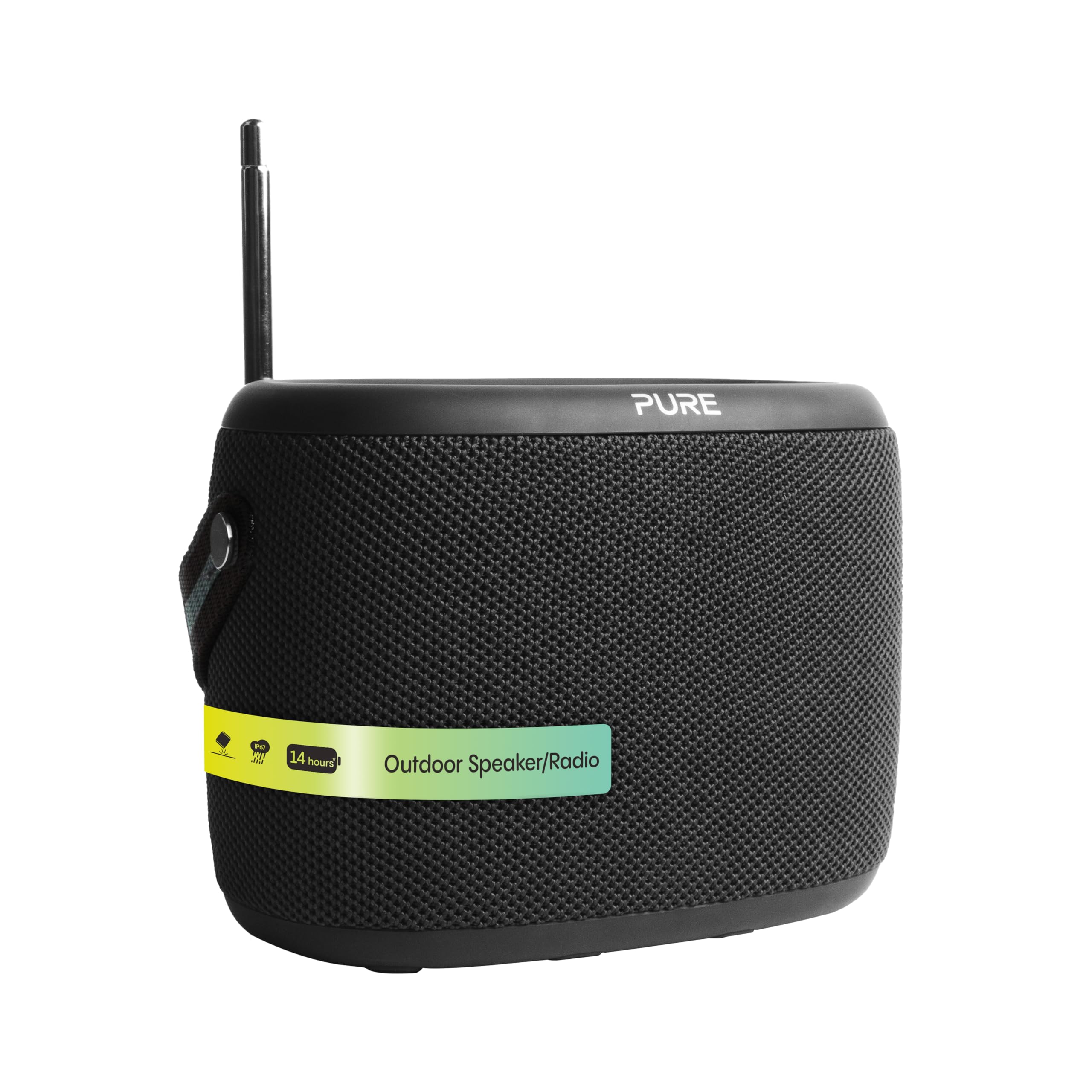 Pure Woodland Outdoor Bluetooth Lautsprecher – Wasserfeste Musikbox mit 10W Sound, DAB+ & FM Radio, 14h Akku, IP67 Schutz, tragbare Bluetooth Box, stabilem Bluetooth 5.1 Streaming - Schwarz