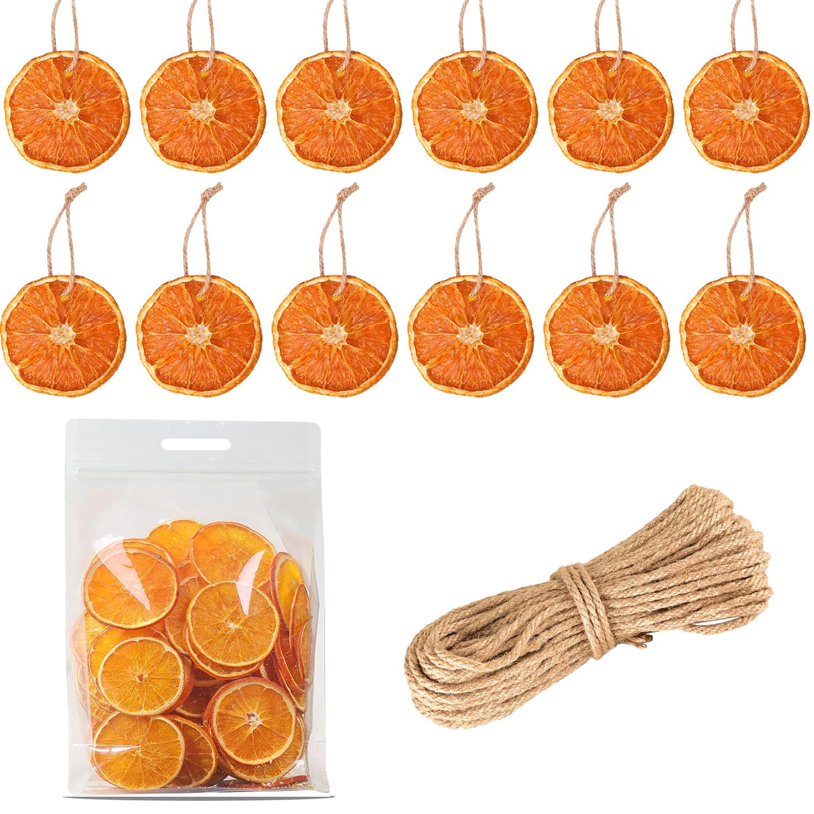 30 Pcs Dried Orange Slices, with 30Pcs Hemp Rope, Christmas Wreath Making Supplies for X-mas Tree Decoration, DIY Crafts, Present Wrapping