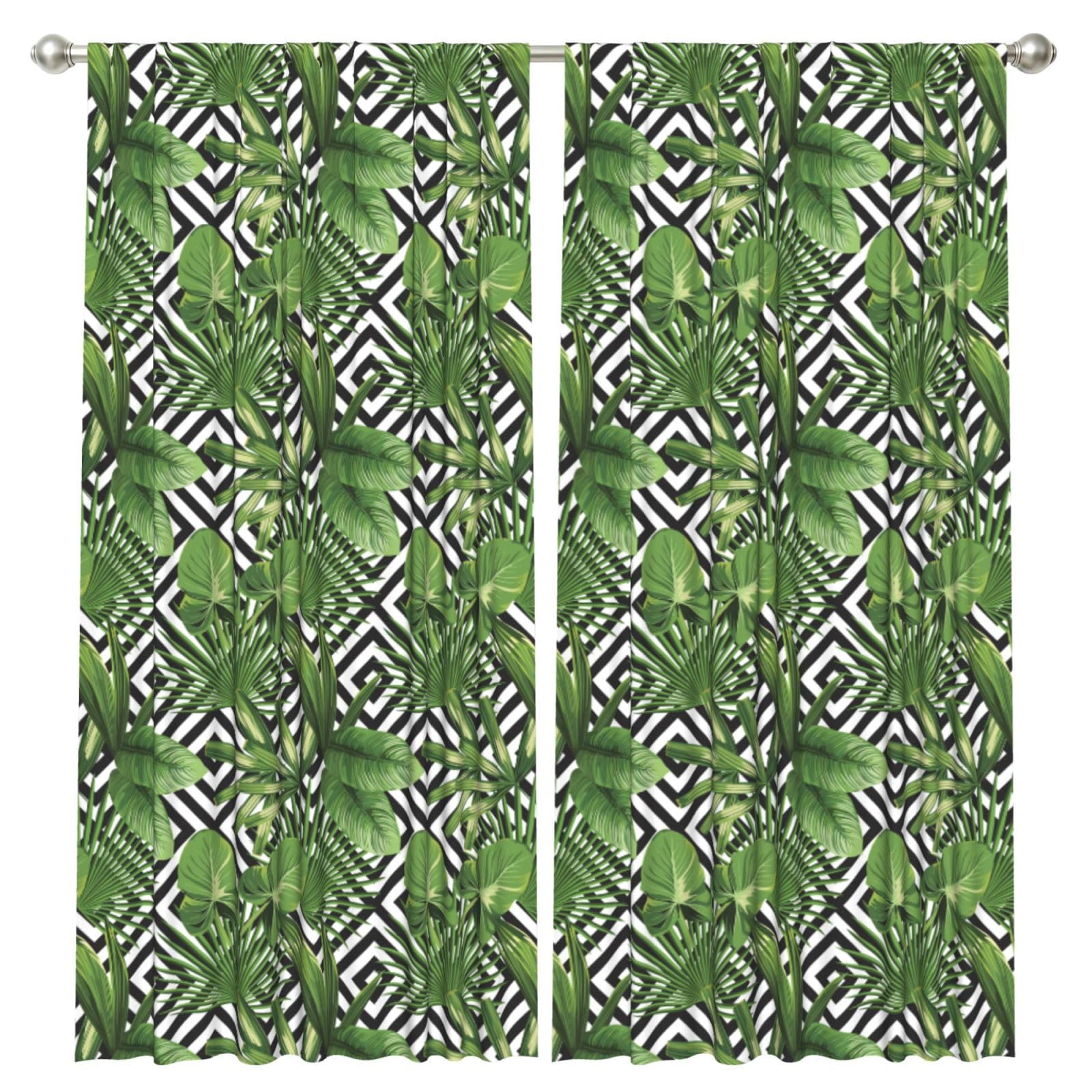 InOmak Print Summer Exotic Tropical Plants Tropical Pattern, 2 Panels Window Curtains 52 x 84 Inch Blackout Curtains for Living Room Bedroom