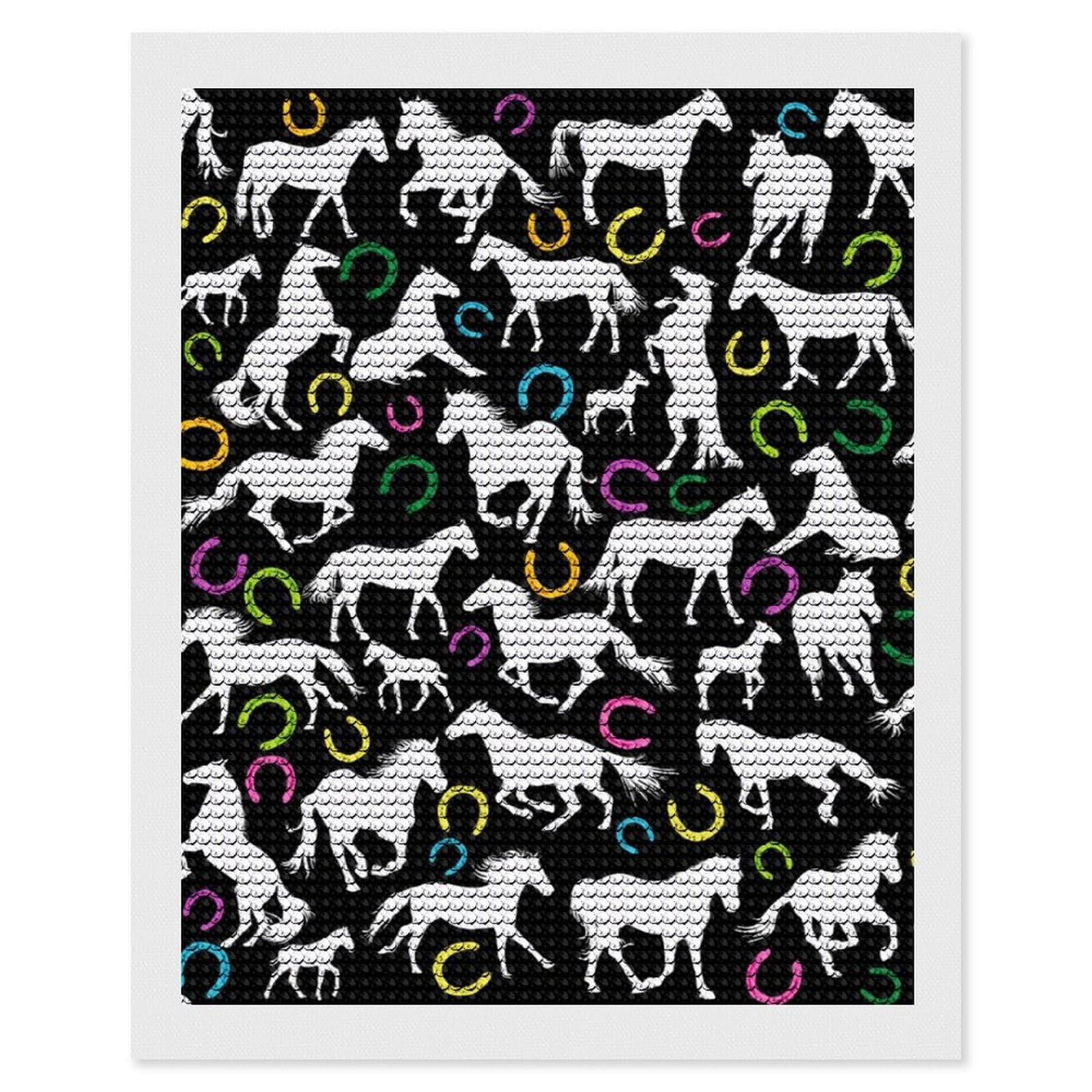 Nclqvjxzkhw Style White Horses And Horseshoe Print Diamond Art Painting For Adult Round Diamonds Pictures Arts Crafts Home Wall Decor 16"X20"