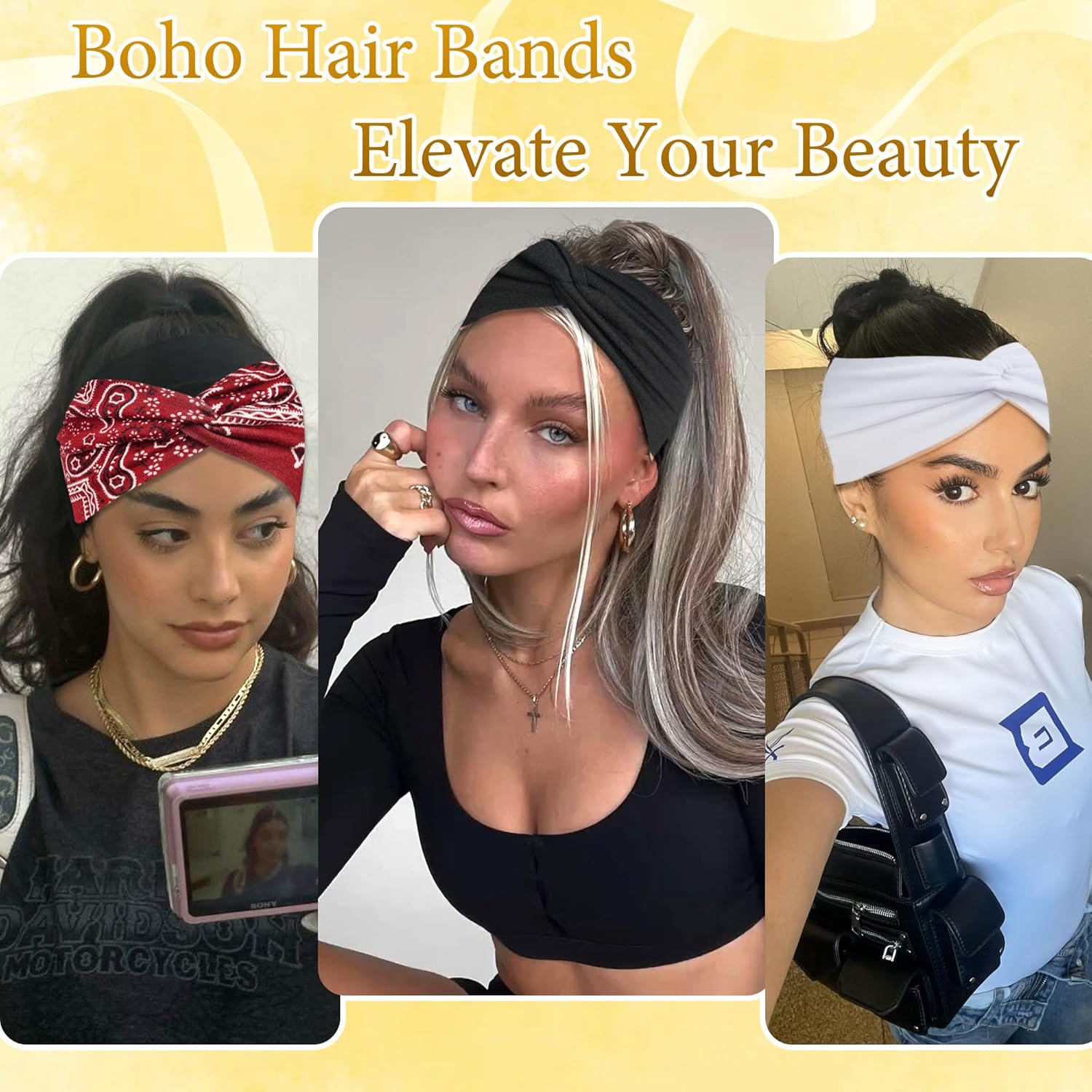 6 Pcs Boho Headbands for Women Twist Knotted Head Bands Elastic Non Slip Stretchy Hair Bands Cross Turban Headwrap Yoga Workout Vintage Hair Accessories for Girls - Image 7