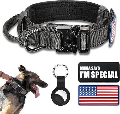 Collar táctico para perro, collar militar para perro, collar ajustable de nailon, hebilla de metal resistente con asa para entrenamiento de perros,