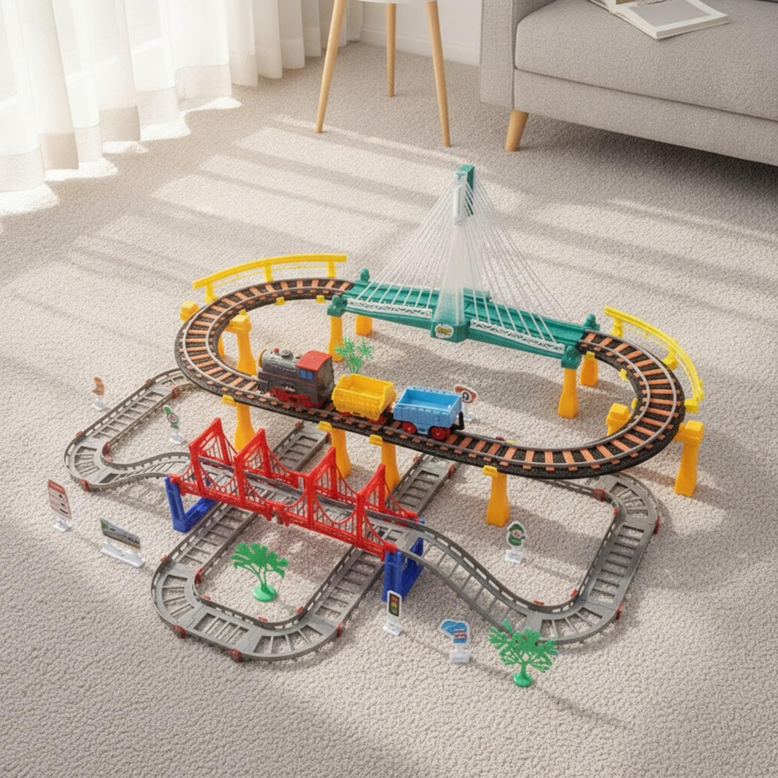 Tren Eléctrico Juguete Educativo | ensamblable, Circuito Ferroviario con Coche Juguete, 3D