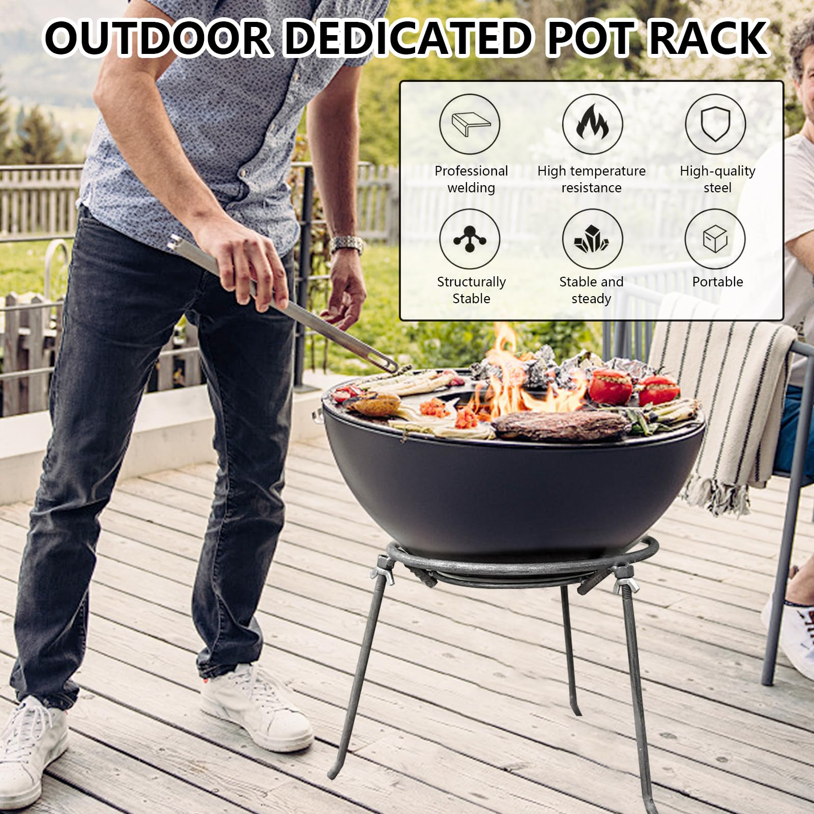 Treppiede per Braciere Supporto per Cucinare, Supporto per Pentola da Campeggio e falò, Treppiede per Pentola da Cucina Rimovibile, Accessori per Pentole per Barbecue in Giardino