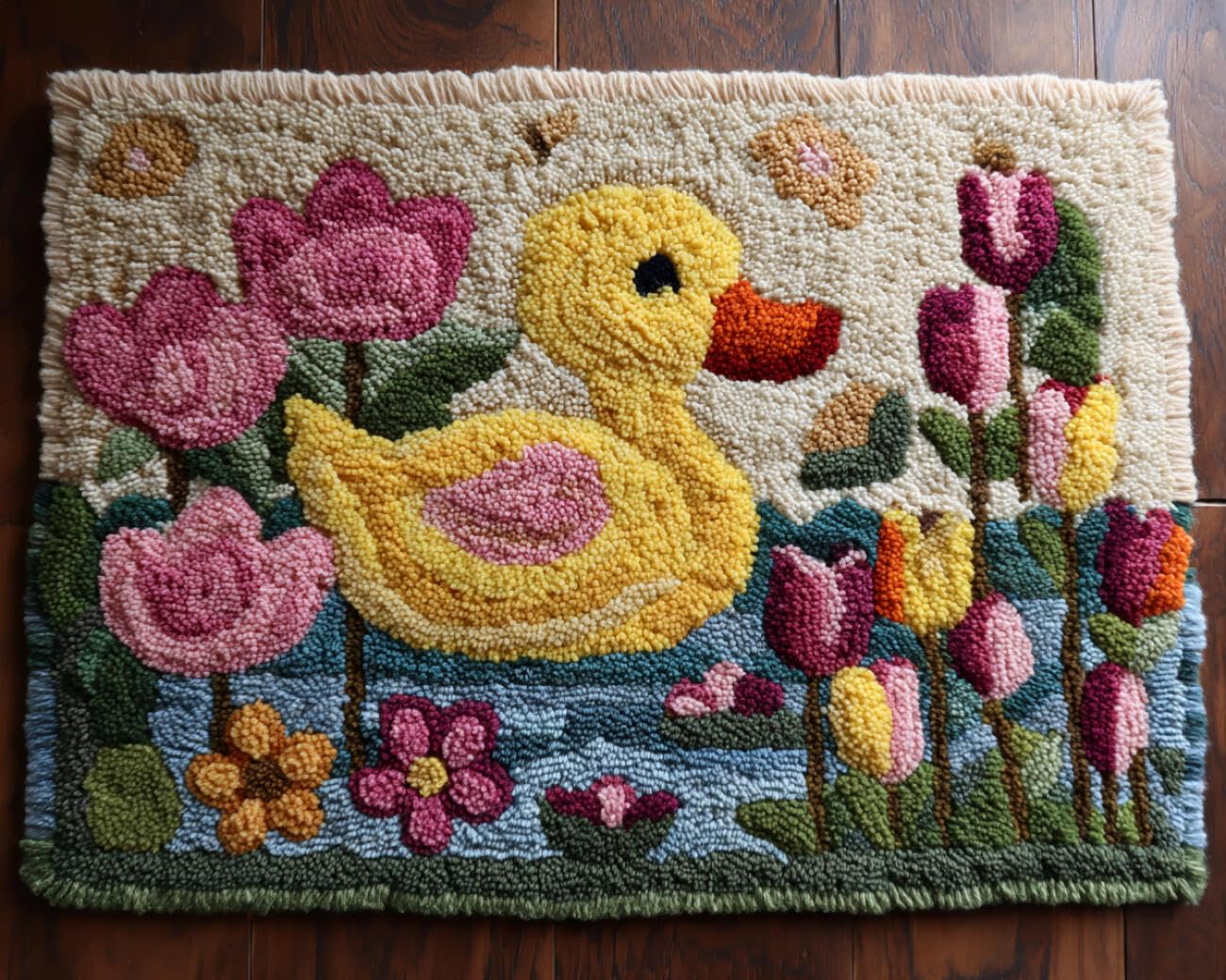 Henypt DIY Latch Hook Rug Kit Ducks and Flowers 80x115cm