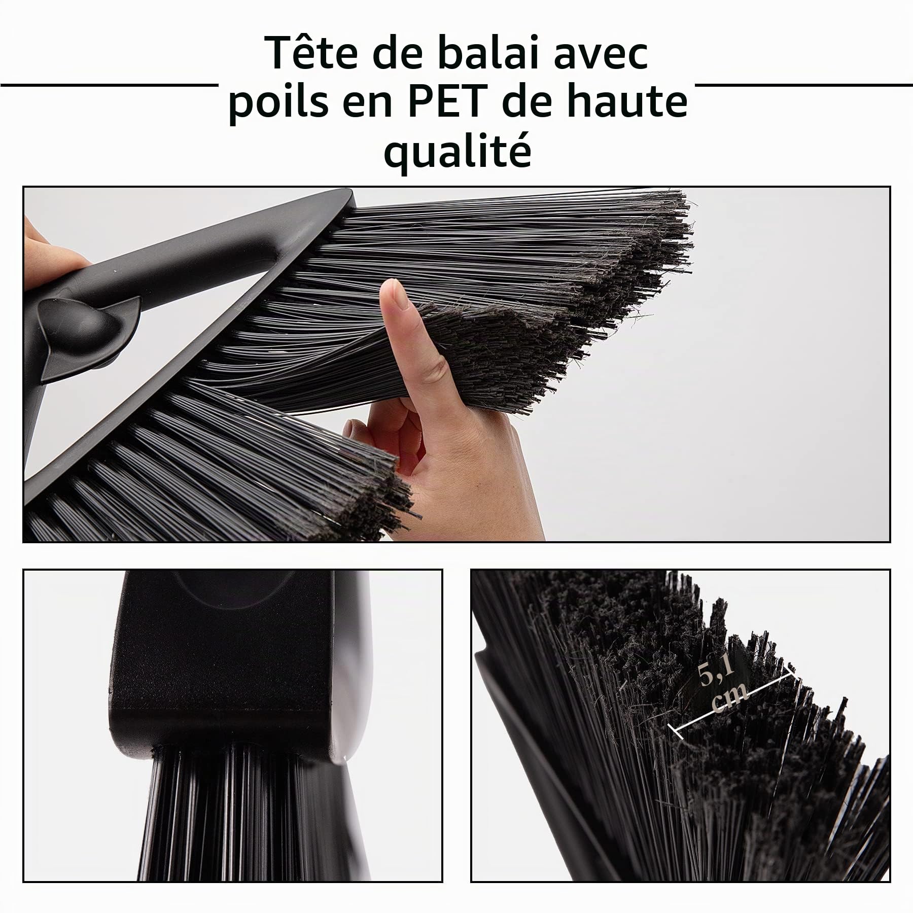 Eyliden Ensemble Balai et Pelle à poussière d'angle Commercial, avec Long Manche, pour Garage, Cour, Trottoir, terrasse, intérieur, Cuisine, Bureau, Noir