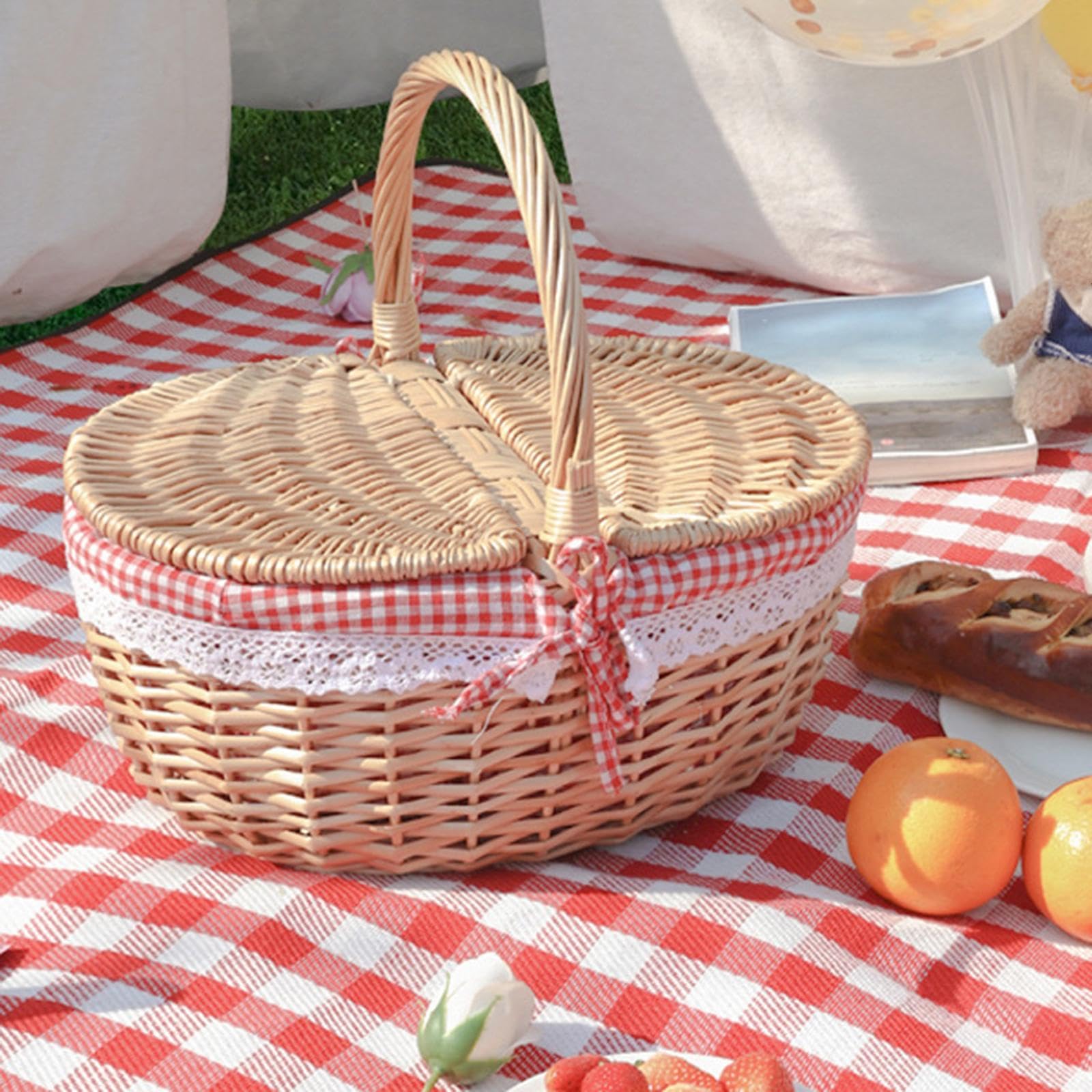 Cesto Portaoggetti, Scatola con Coperchio E Maniglia, Grigio Beige, Piccolo