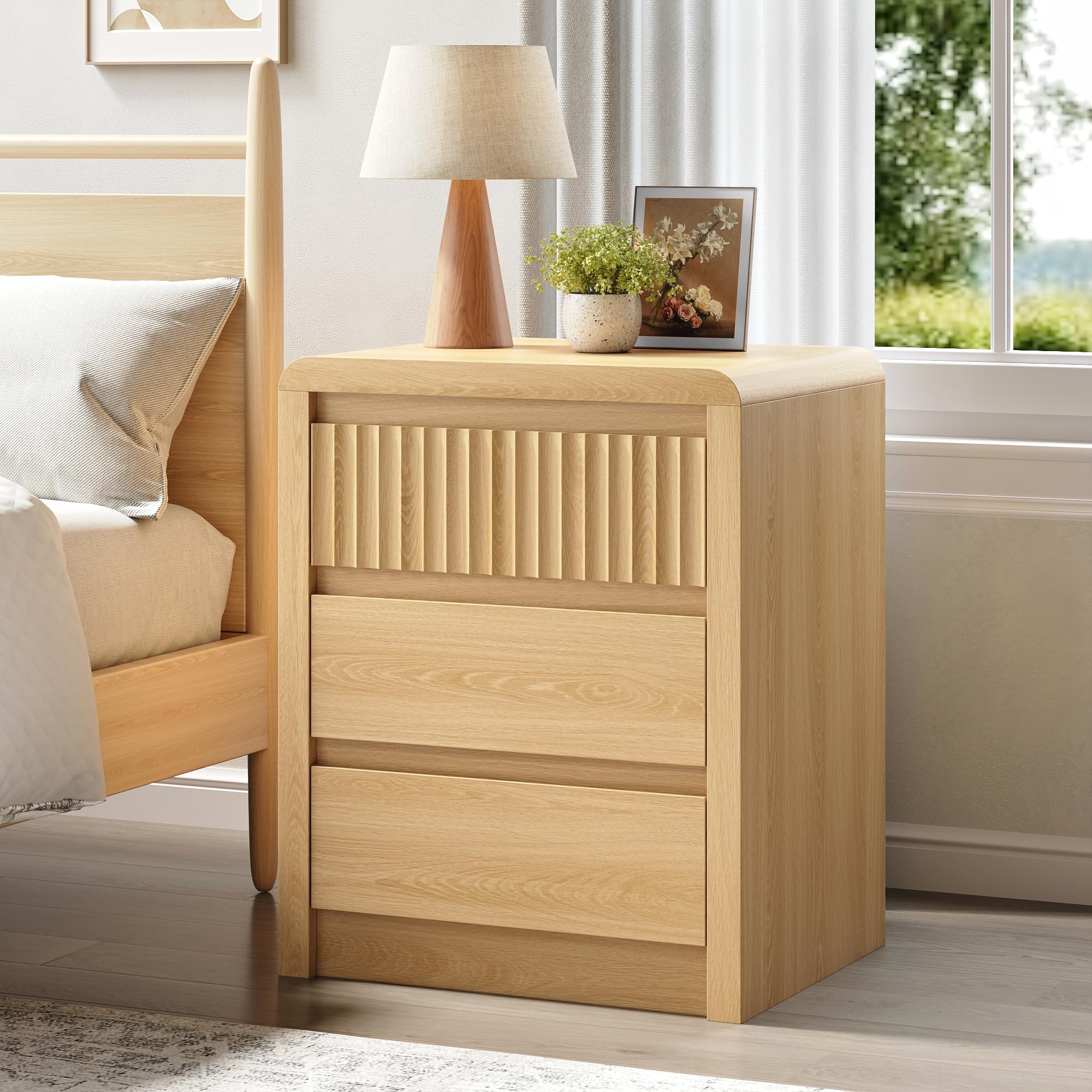 BAZELOR Fluted Nightstand